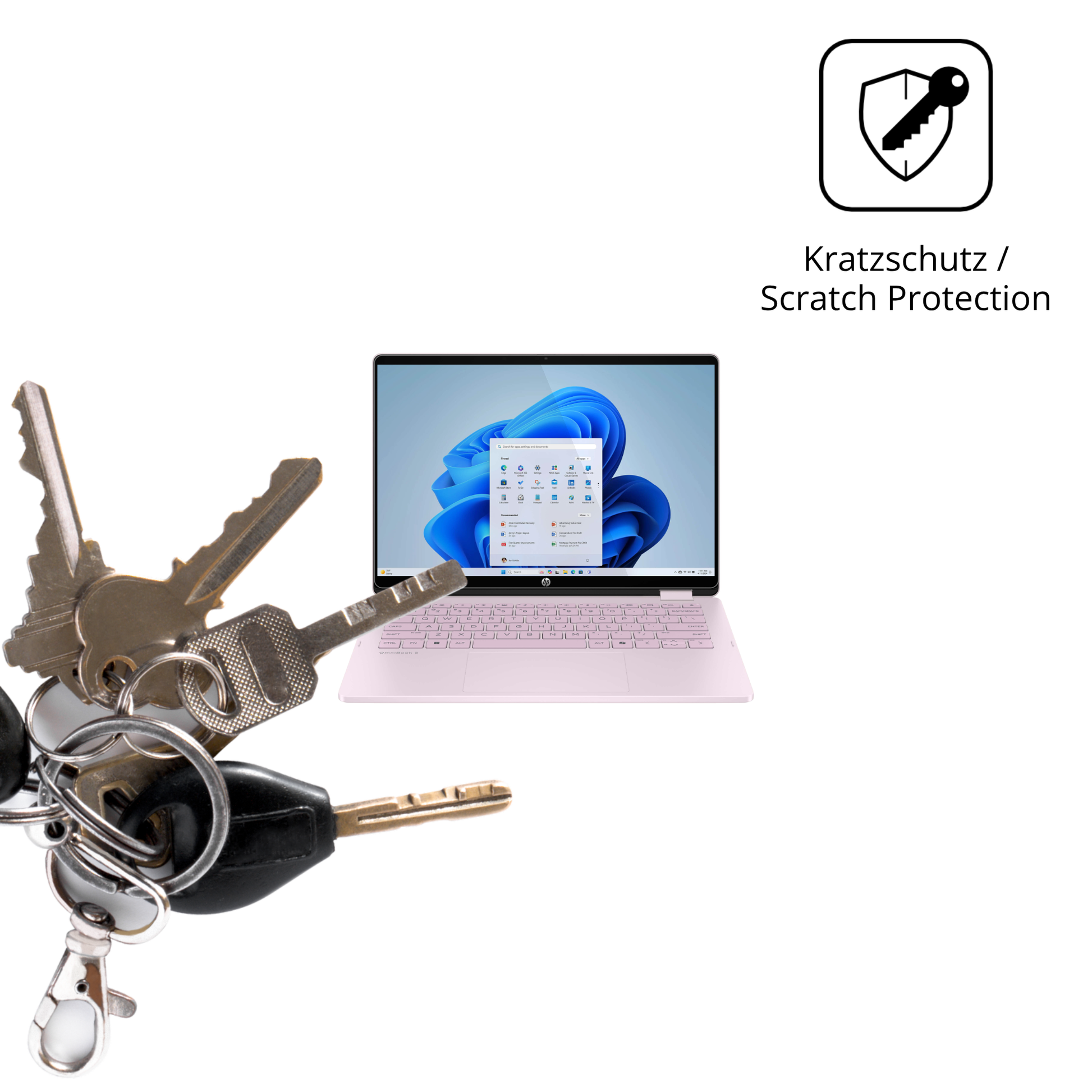 Schutz gegen Kratzer auf dem HP OmniBook 5 Flip 14 FP0765ng Glas durch Schlüssel oder Ähnliches
