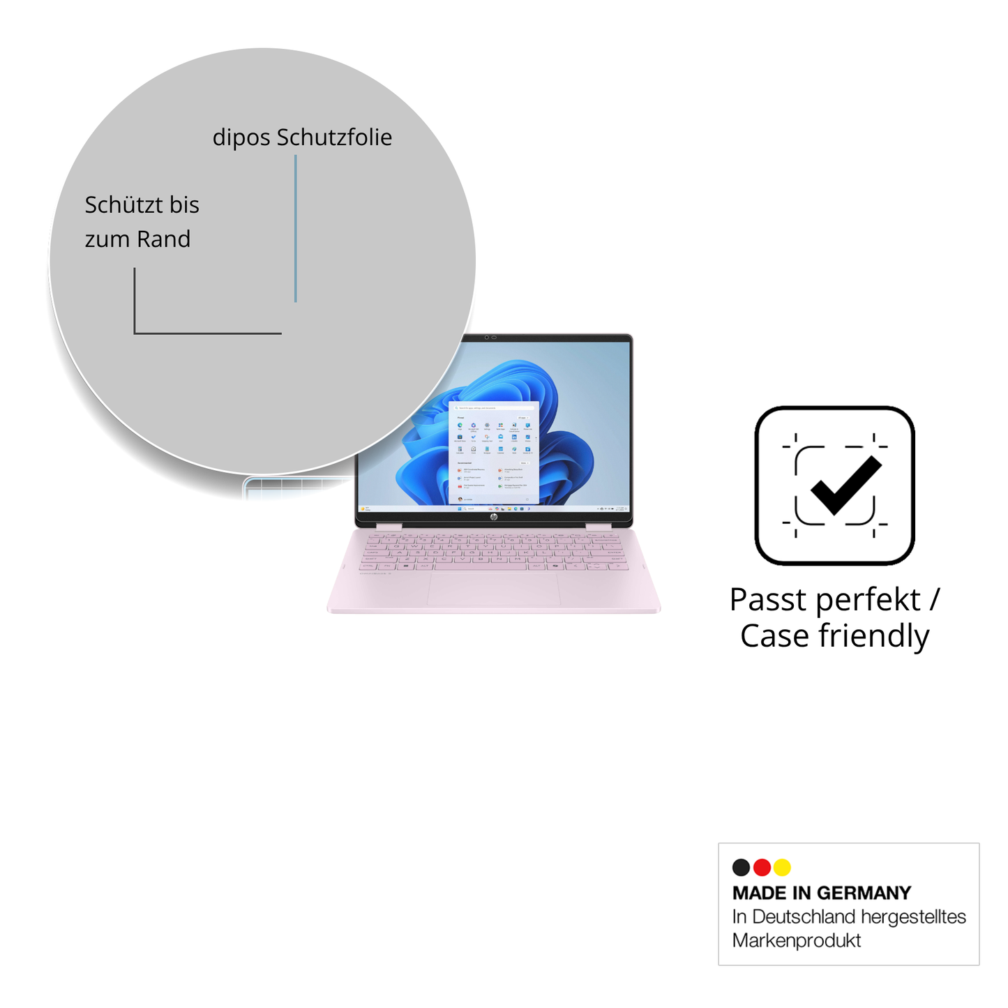 Schutzglasfolie mit optimaler Passform, zur Verwendung mit Hüllen geeignet