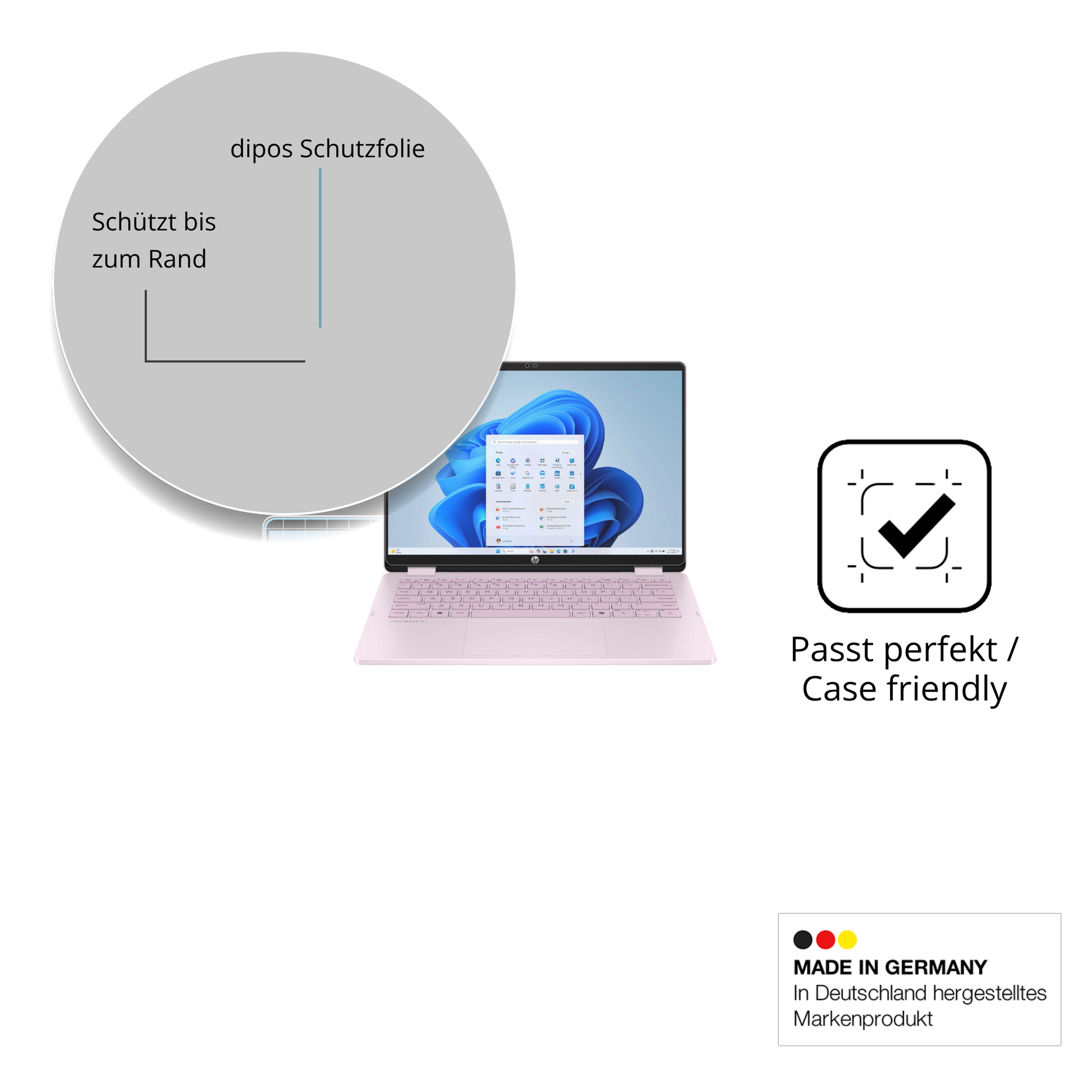 Schutzglasfolie mit optimaler Passform, zur Verwendung mit Hüllen geeignet