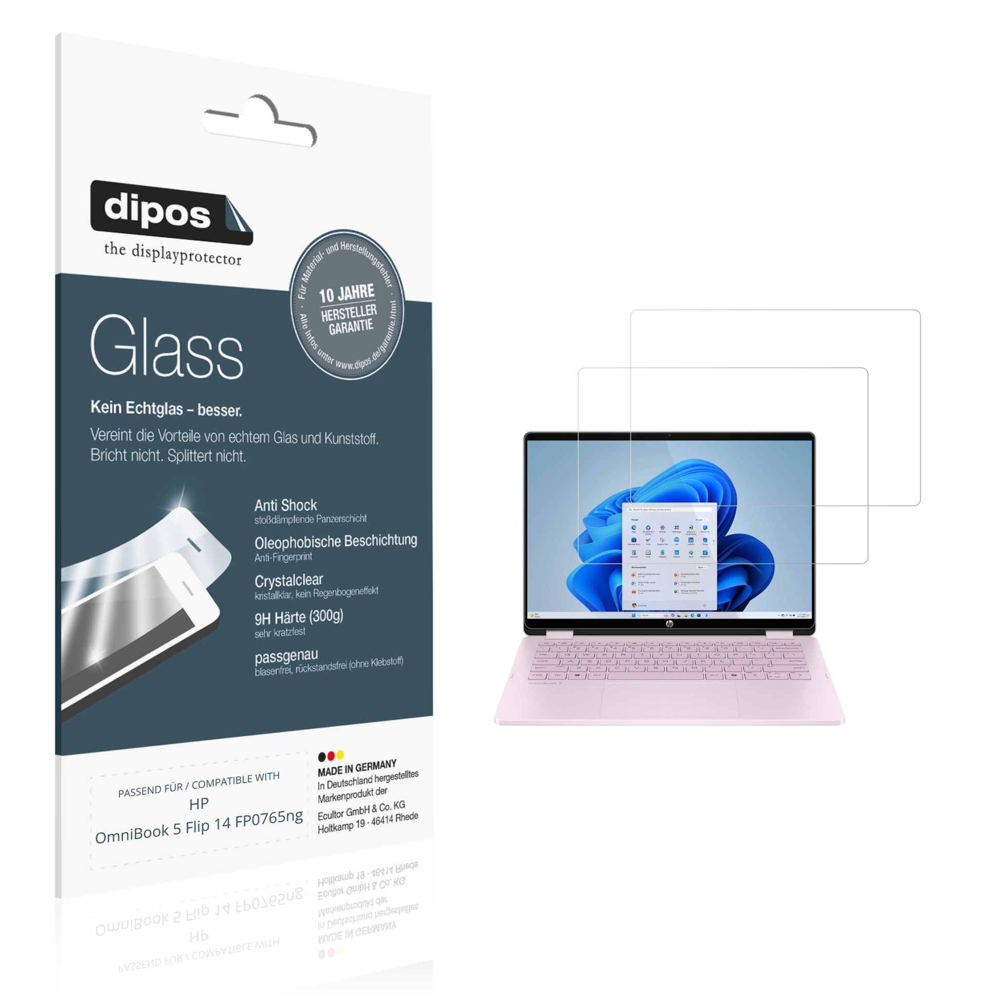 Klare Displayschutzfolie von dipos passend für HP OmniBook 5 Flip 14 FP0765ng, 9H kratzfest und blasenfrei montiert