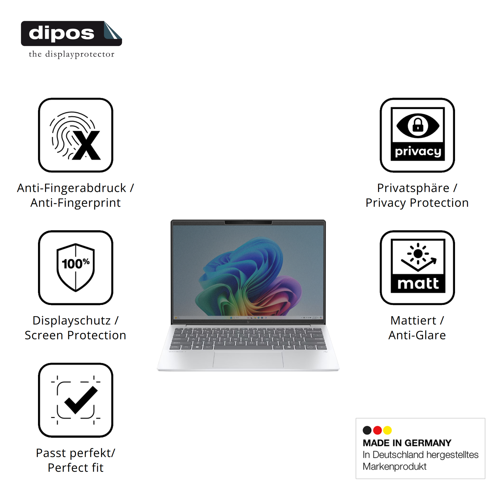 Privatsphäre-Schutz durch Sichtschutz-Folie passend zugeschnitten für hpomnibook 7 aero 13