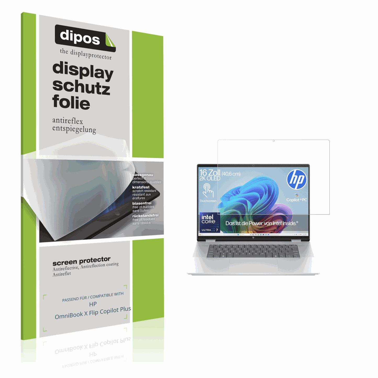 Matte Displayschutzfolie von dipos passend für HP OmniBook X Flip Copilot Plus, präziser Zuschnitt und blasenfrei montiert