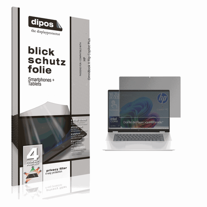 Blickschutzfolie von dipos passend für HP OmniBook X Flip Copilot Plus, präziser Zuschnitt und blasenfrei montiert