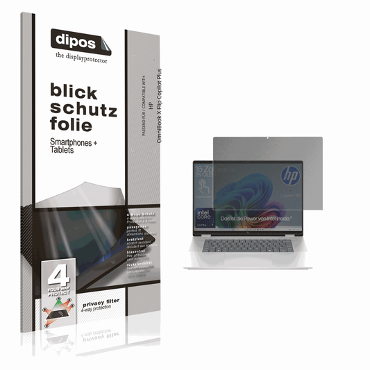Blickschutzfolie von dipos passend für HP OmniBook X Flip Copilot Plus, präziser Zuschnitt und blasenfrei montiert