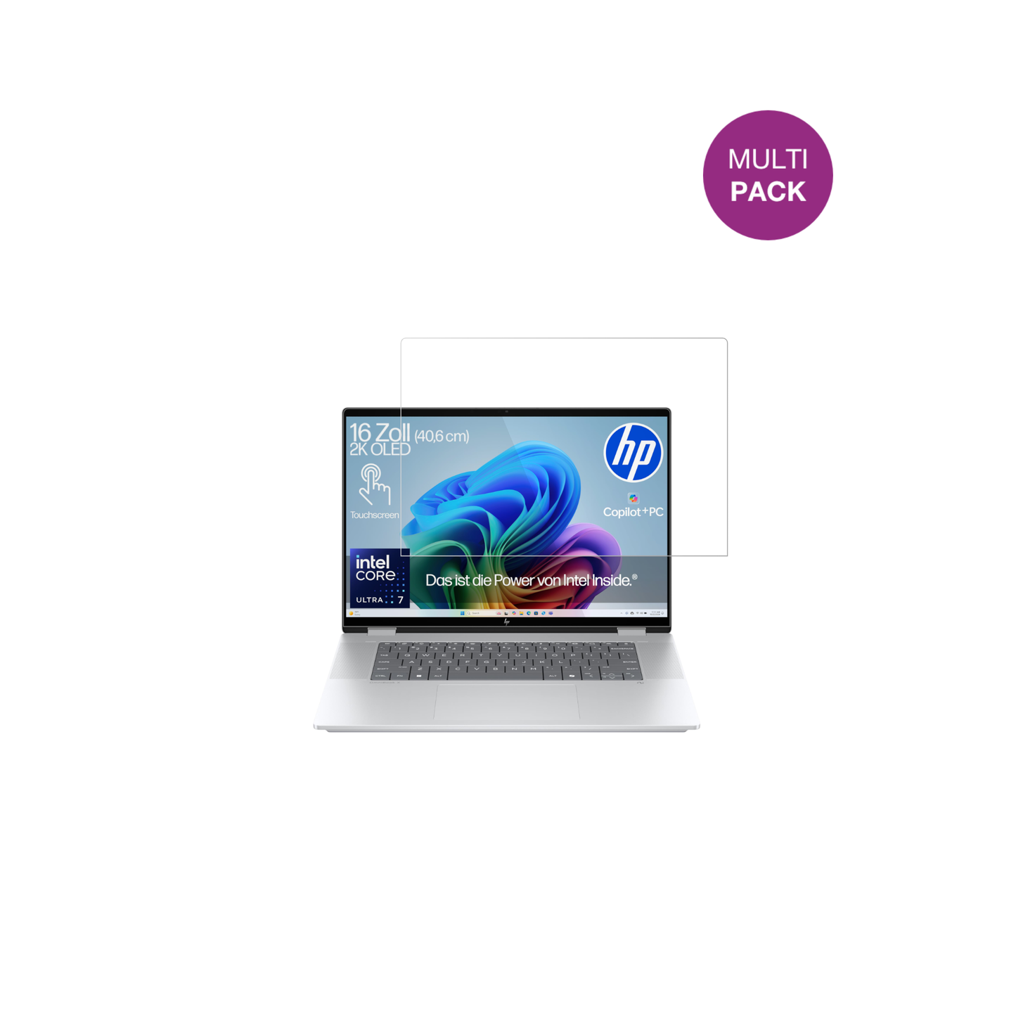 HPOmniBook X Flip Copilot Plus mit aufgebrachter dipos Displayschutzfolie, glasklare Darstellung ohne Einschränkungen
