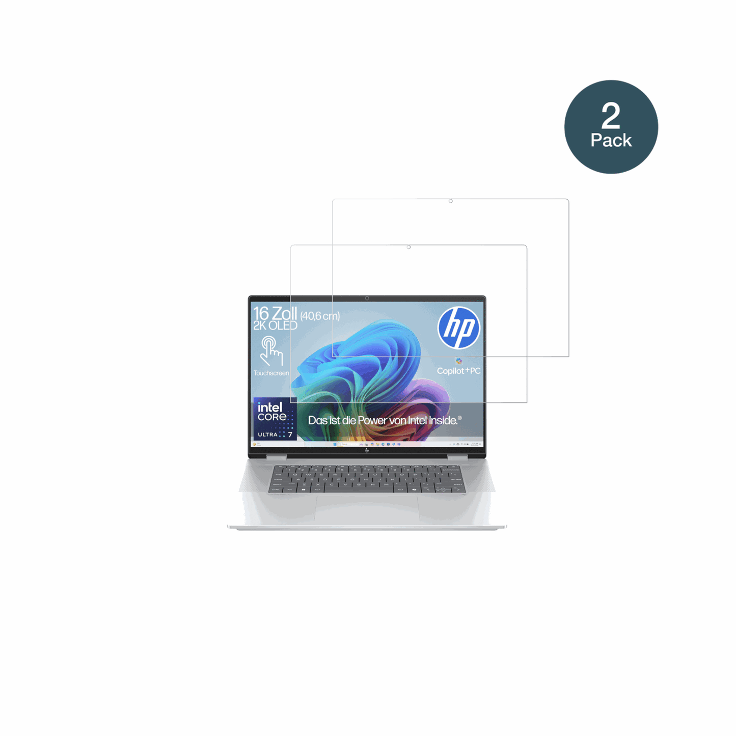 HPOmniBook X Flip Copilot Plus mit aufgebrachter dipos Panzerfolie, die lästige Fingerabdrücke minimiert