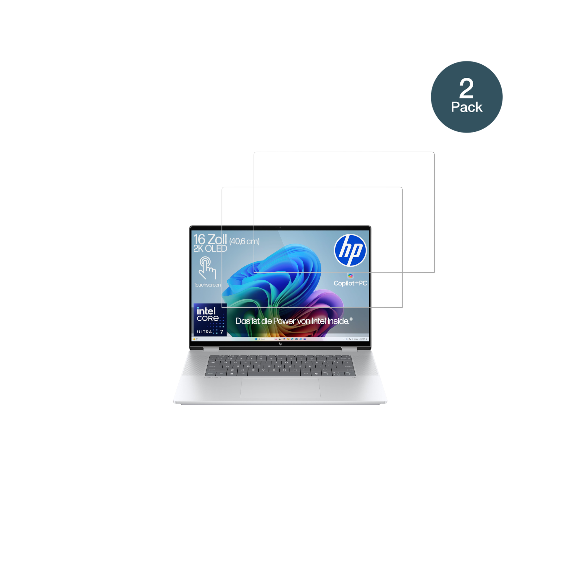 HPOmniBook X Flip Copilot Plus mit aufgebrachter dipos Flex Schutzfolie, glasklare Darstellung ohne Einschränkungen