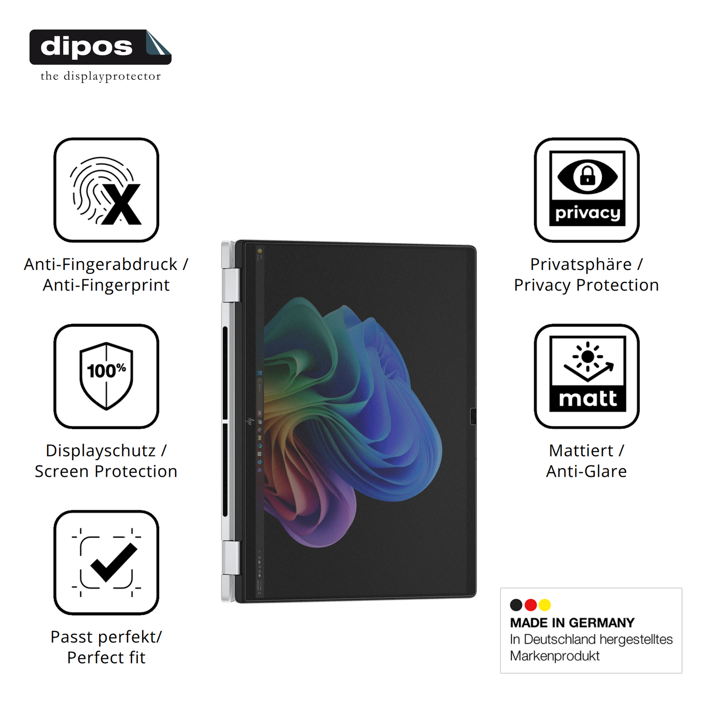 Privatsphäre-Schutz durch Sichtschutz-Folie passend zugeschnitten für HP OmniBook X FlipNGAI16-as0771ng