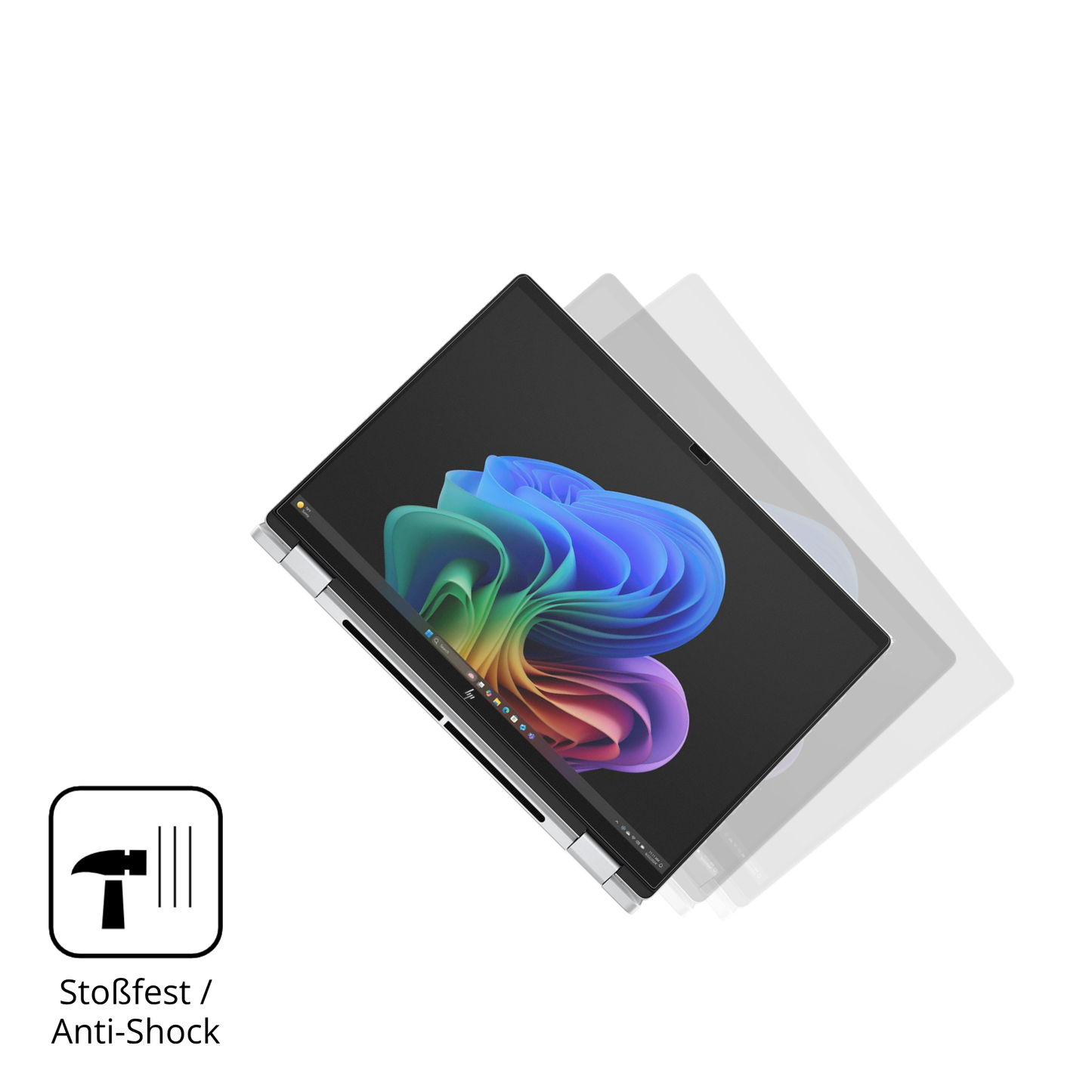 Schutz gegen Kratzer auf dem HP OmniBook X FlipNGAI16-as0771ng Glas durch Schlüssel, Stöße gegen die Tischkante oder Stürze