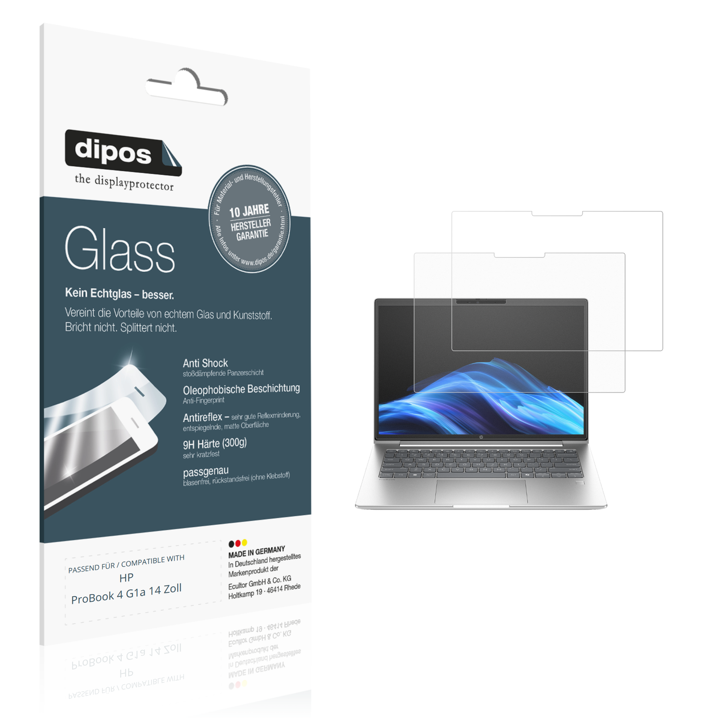 Matte Displayschutzfolie von dipos passend für hpprobook 4 g1a 14 zoll, 9H kratzfest und blasenfrei montiert