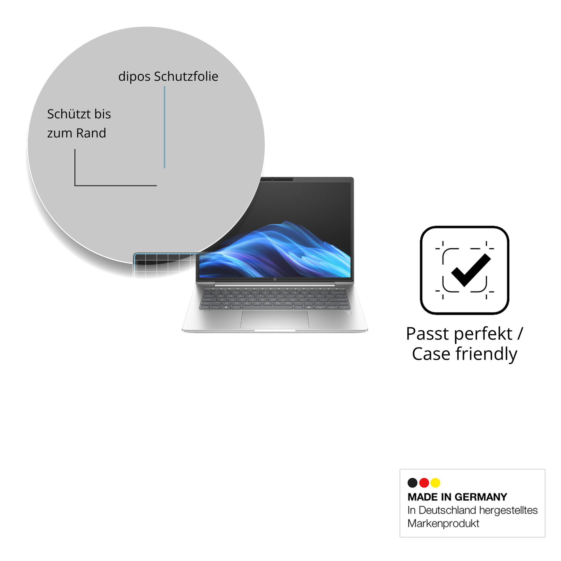 Schutzglasfolie mit optimaler Passform, zur Verwendung mit Hüllen geeignet