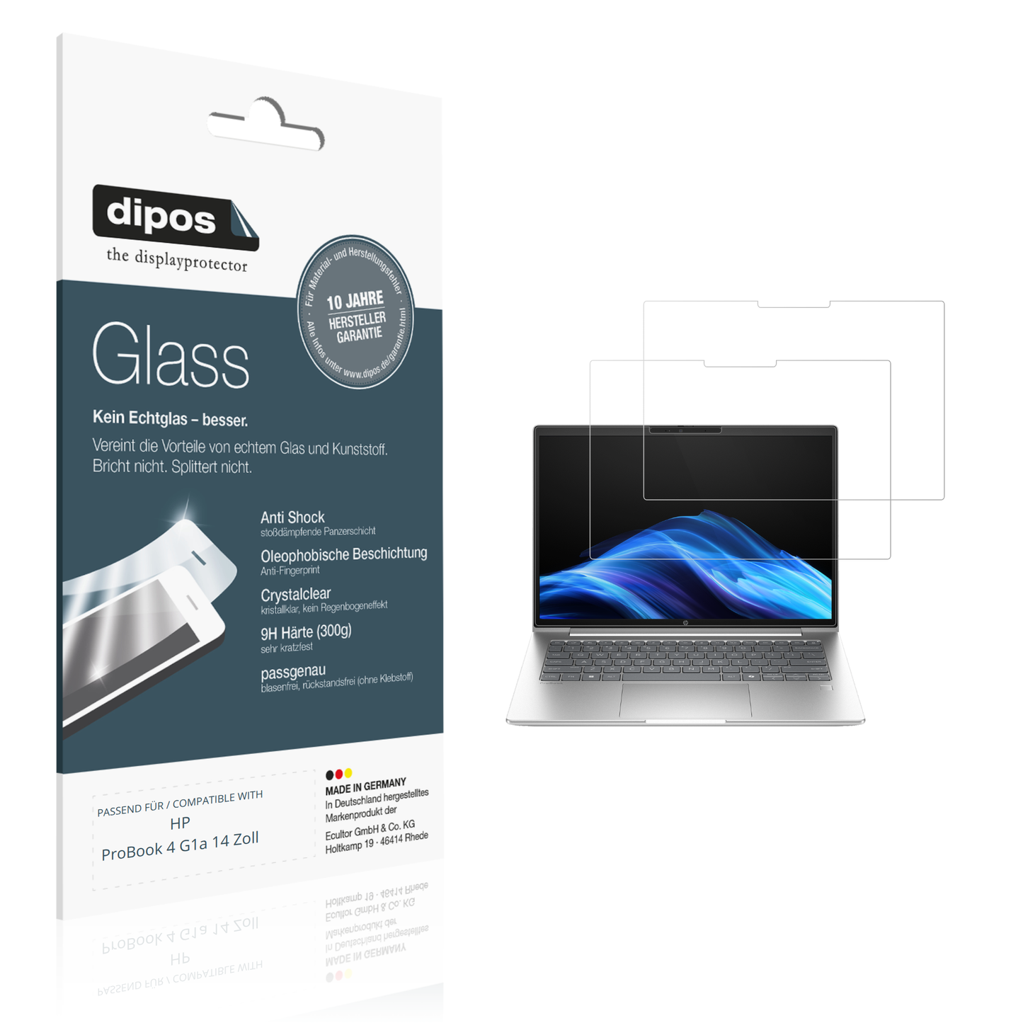 Klare Displayschutzfolie von dipos passend für hpprobook 4 g1a 14 zoll, 9H kratzfest und blasenfrei montiert