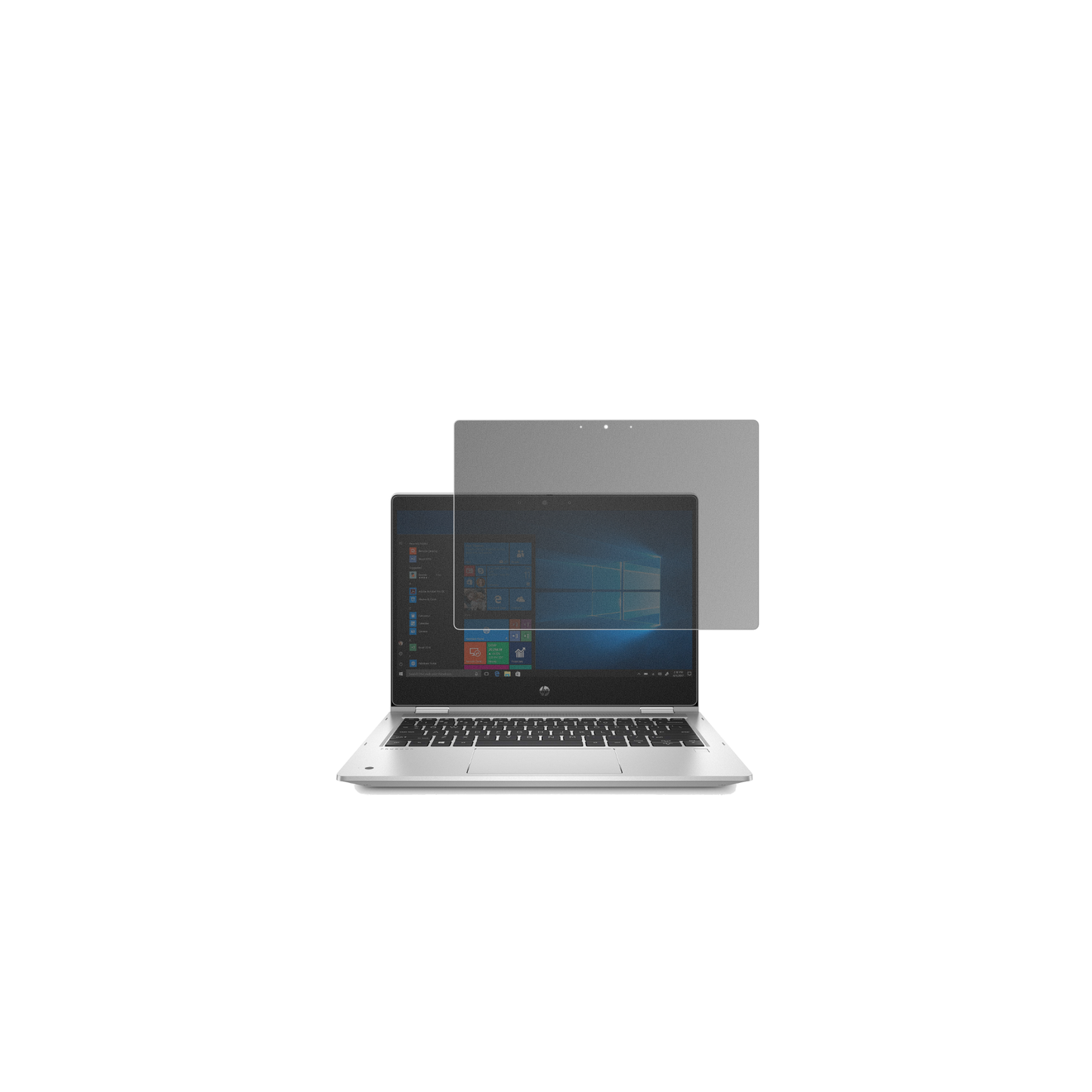 HPProBook x360 435 G7 mit aufgebrachtem dipos Displayschutz, der seitliche Einblicke blockiert