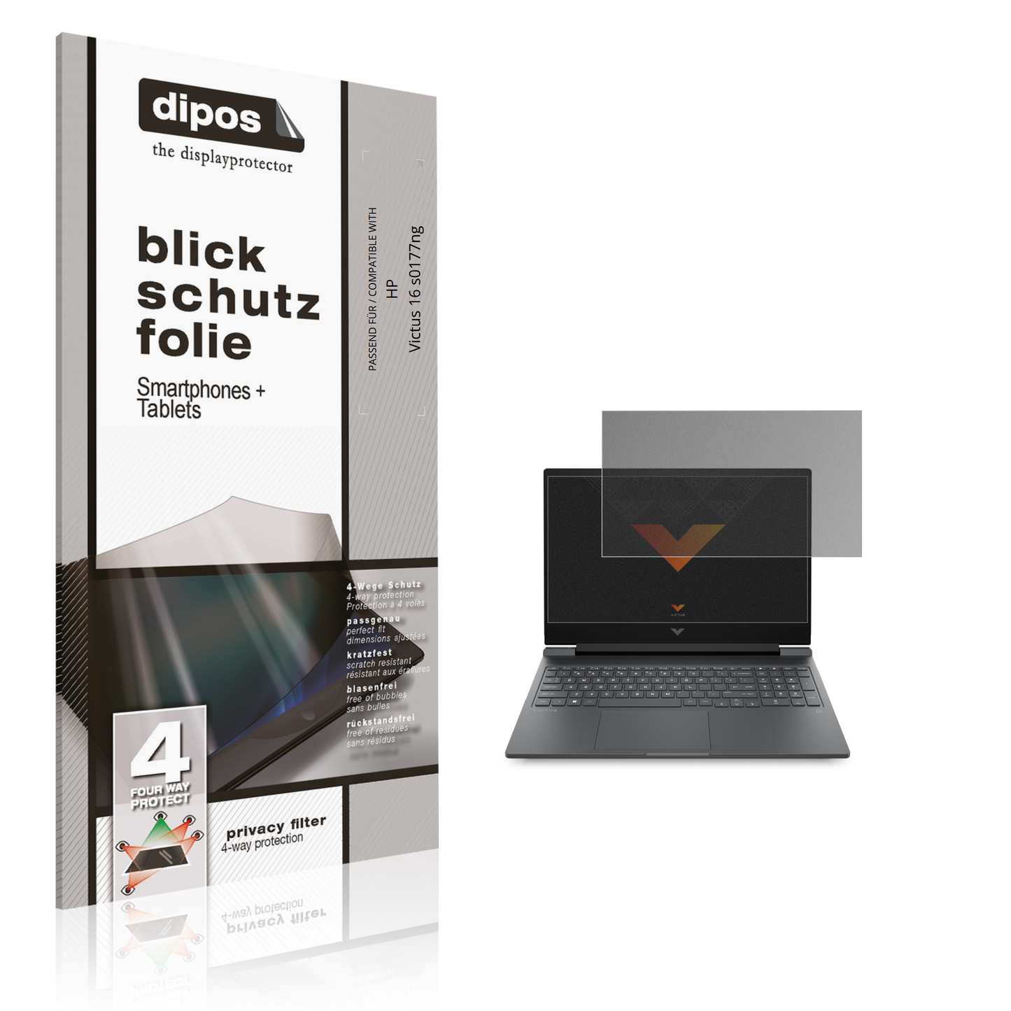 Blickschutzfolie von dipos passend für HP Victus 16 s0177ng, präziser Zuschnitt und blasenfrei montiert