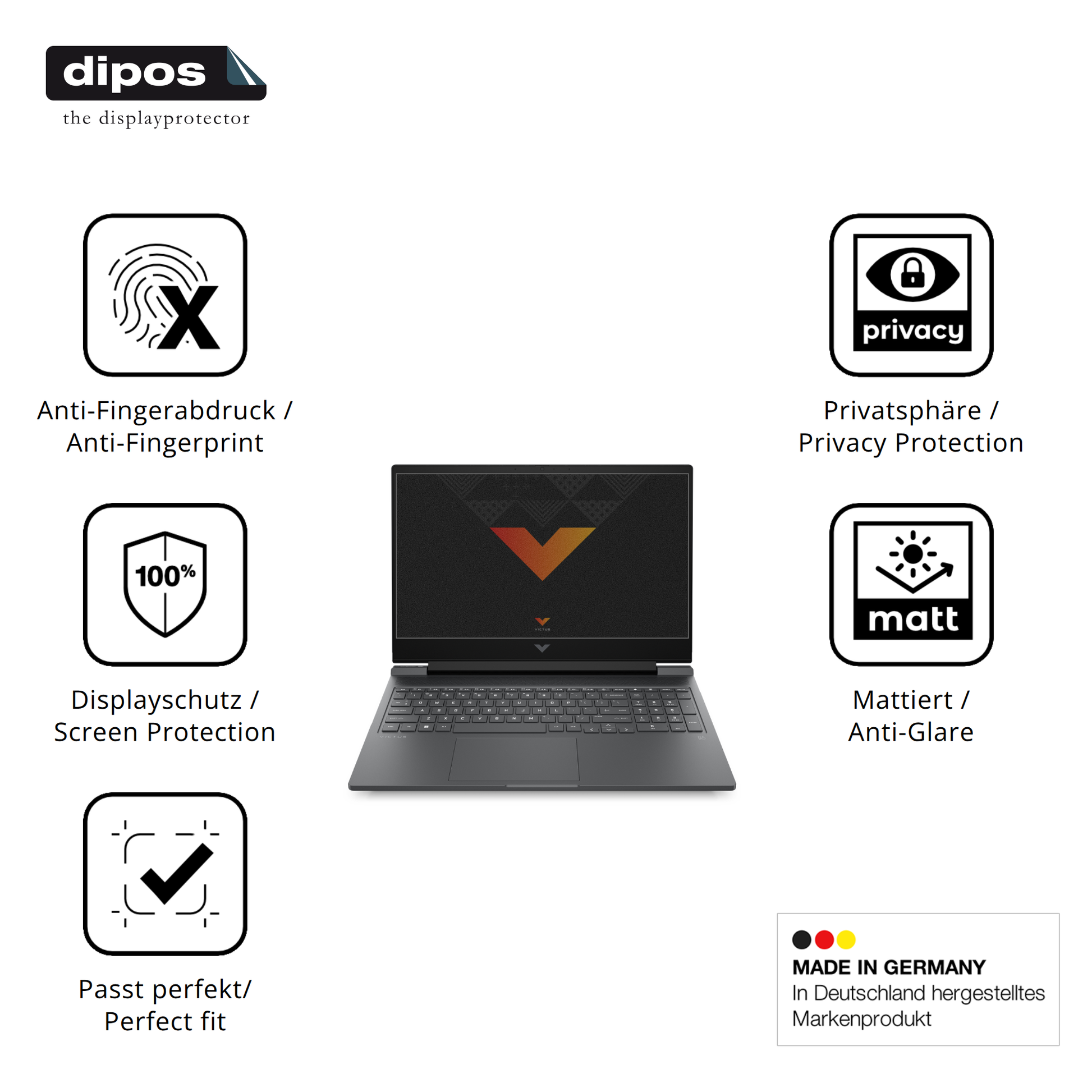 Privatsphäre-Schutz durch Sichtschutz-Folie passend zugeschnitten für HP Victus 16 s0177ng