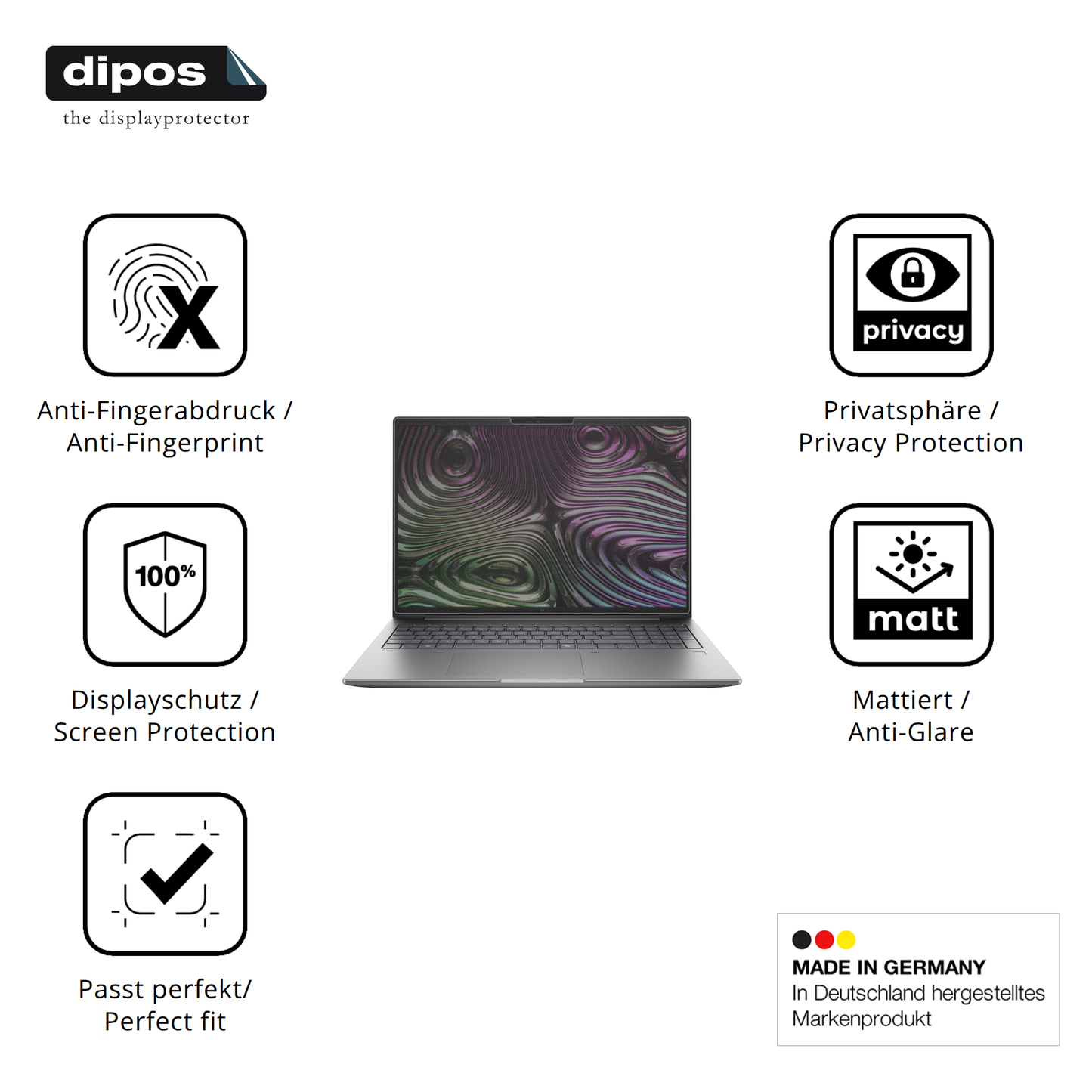 Privatsphäre-Schutz durch Sichtschutz-Folie passend zugeschnitten für HP Zbook X G1i 16 Zoll