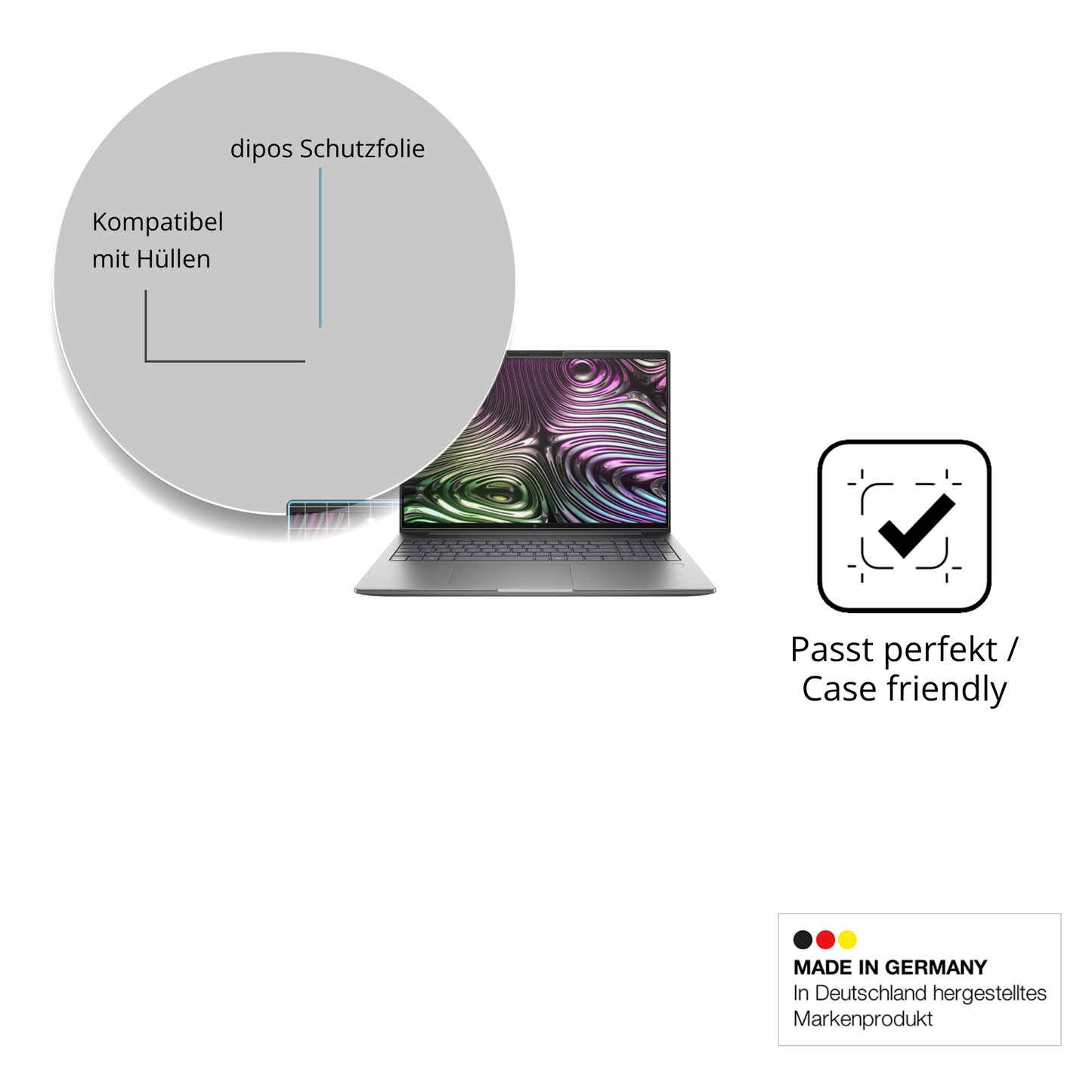 Schutzfolie mit optimaler Passform, zur Verwendung mit Hüllen geeignet