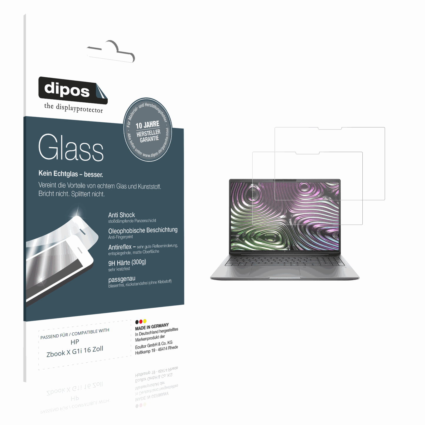 Matte Displayschutzfolie von dipos passend für HP Zbook X G1i 16 Zoll, 9H kratzfest und blasenfrei montiert