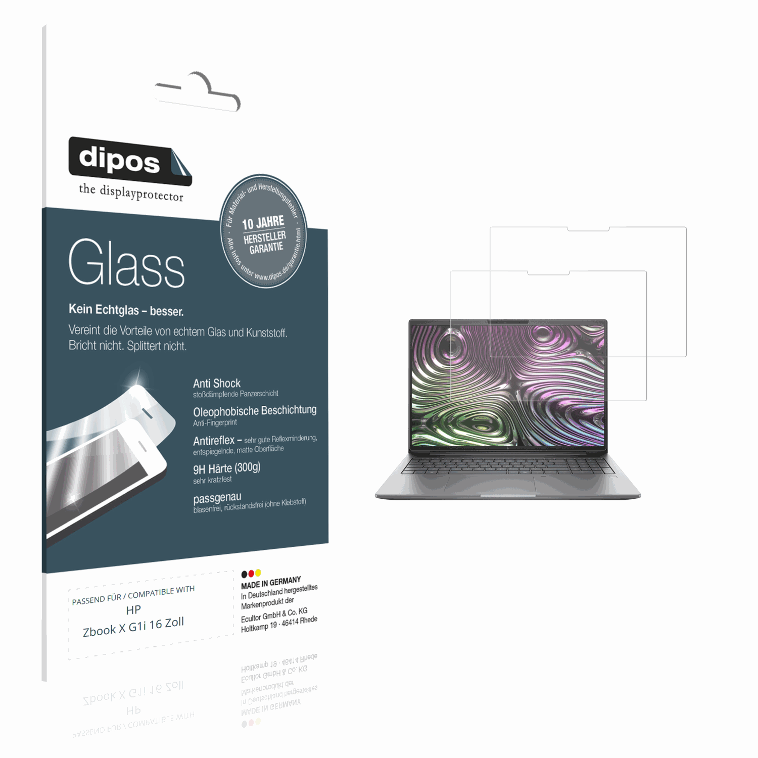 Matte Displayschutzfolie von dipos passend für HP Zbook X G1i 16 Zoll, 9H kratzfest und blasenfrei montiert