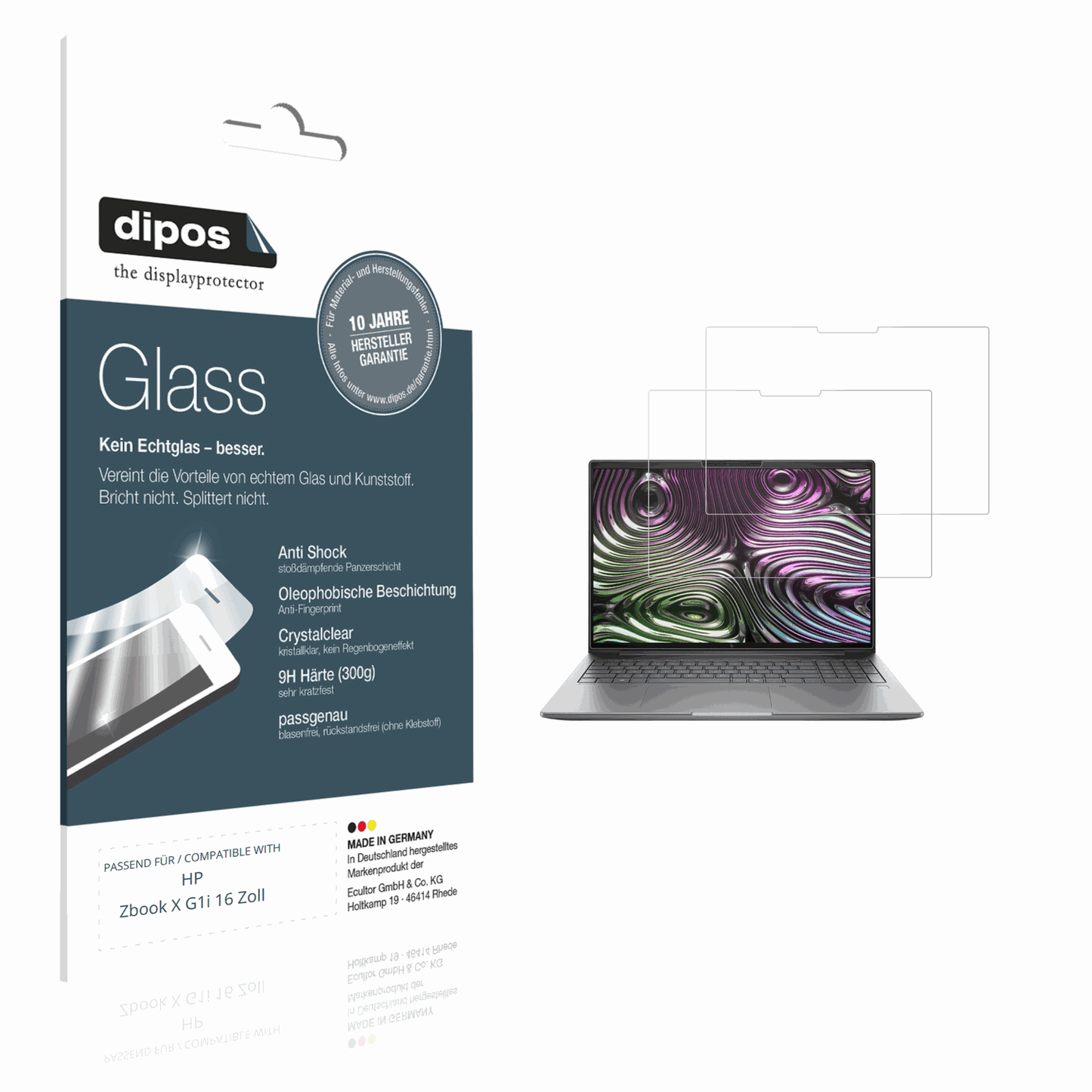 Klare Displayschutzfolie von dipos passend für HP Zbook X G1i 16 Zoll, 9H kratzfest und blasenfrei montiert