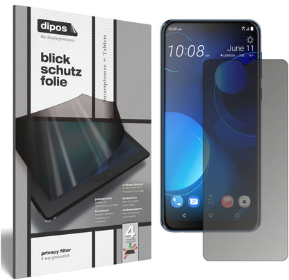 Blickschutzfolie von dipos passend für HTC Desire 19 Plus, präziser Zuschnitt und blasenfrei montiert