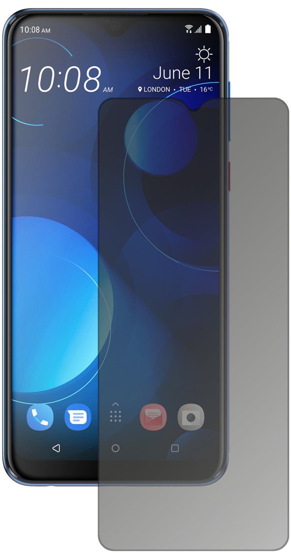 HTCDesire 19 Plus mit aufgebrachtem dipos Displayschutz, der seitliche Einblicke blockiert