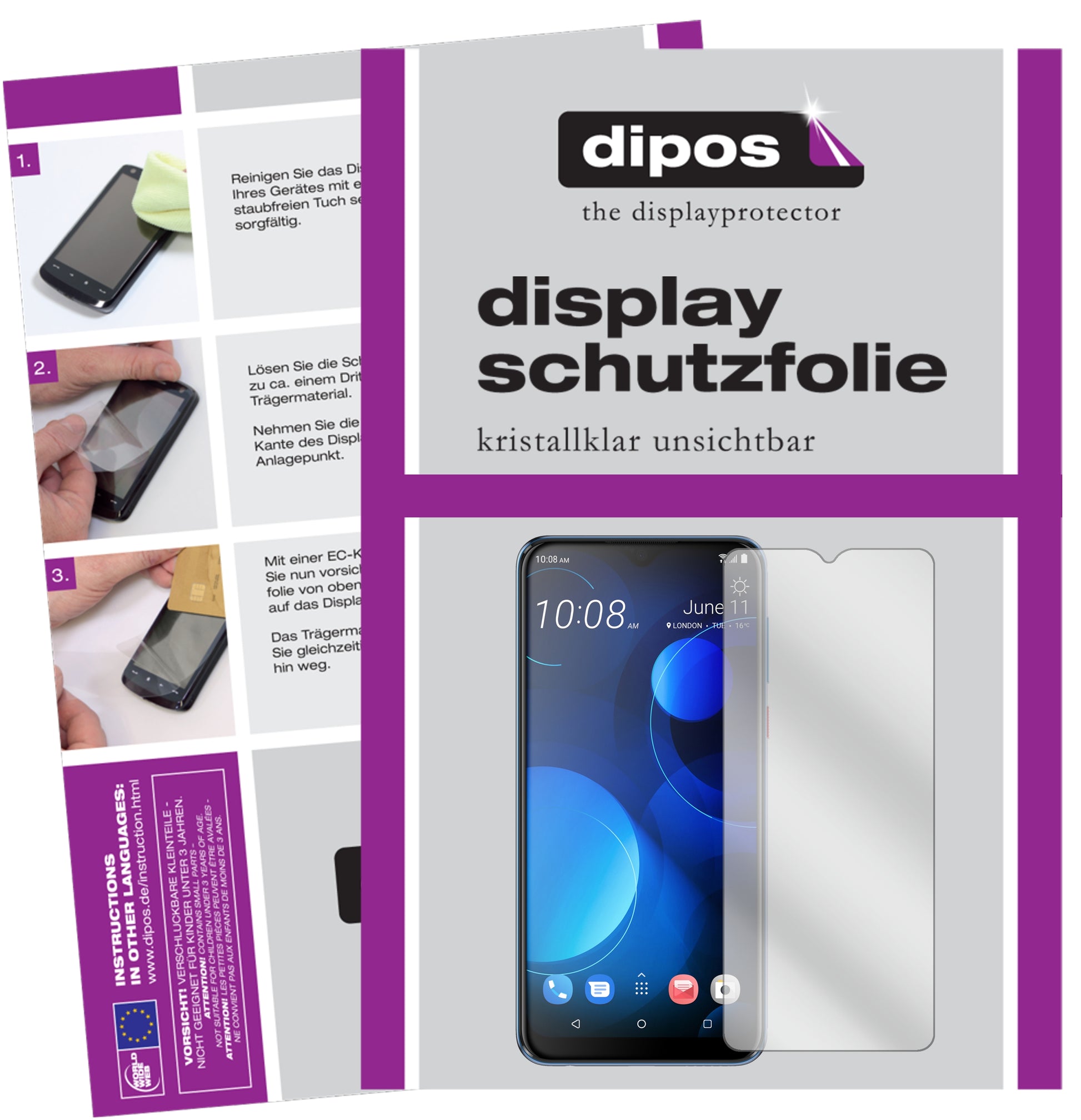 Kristallklare, dünne Schutzfolie: Kratzfest & passgenau für HTC-Desire 19 Plus
