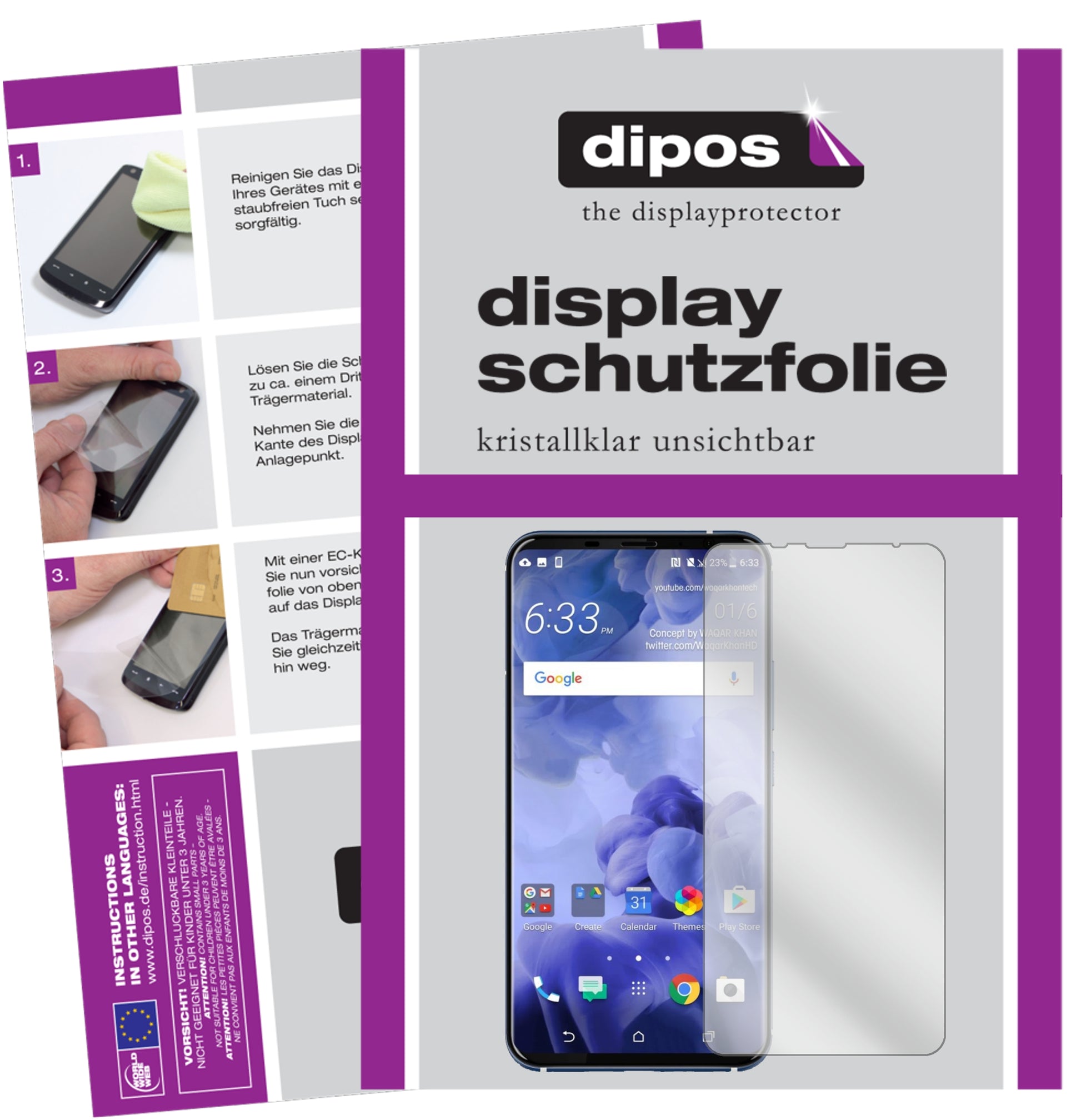 Kristallklare, dünne Schutzfolie: Kratzfest & passgenau für HTC-U11 Plus