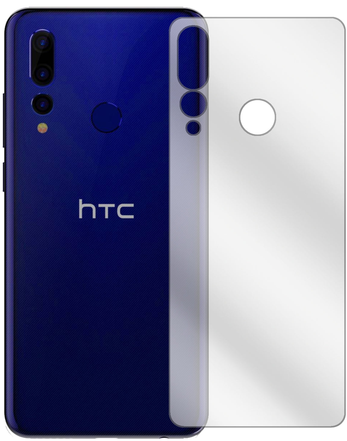 HTCWildfire X Rückseite mit aufgebrachter dipos Displayschutzfolie, glasklare Darstellung ohne Einschränkungen