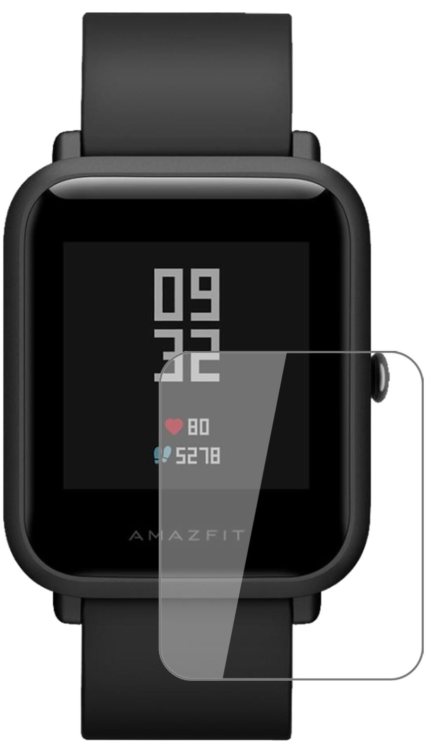 HuamiAmazfit Bip S mit aufgebrachter dipos Flex Schutzfolie, glasklare Darstellung ohne Einschränkungen