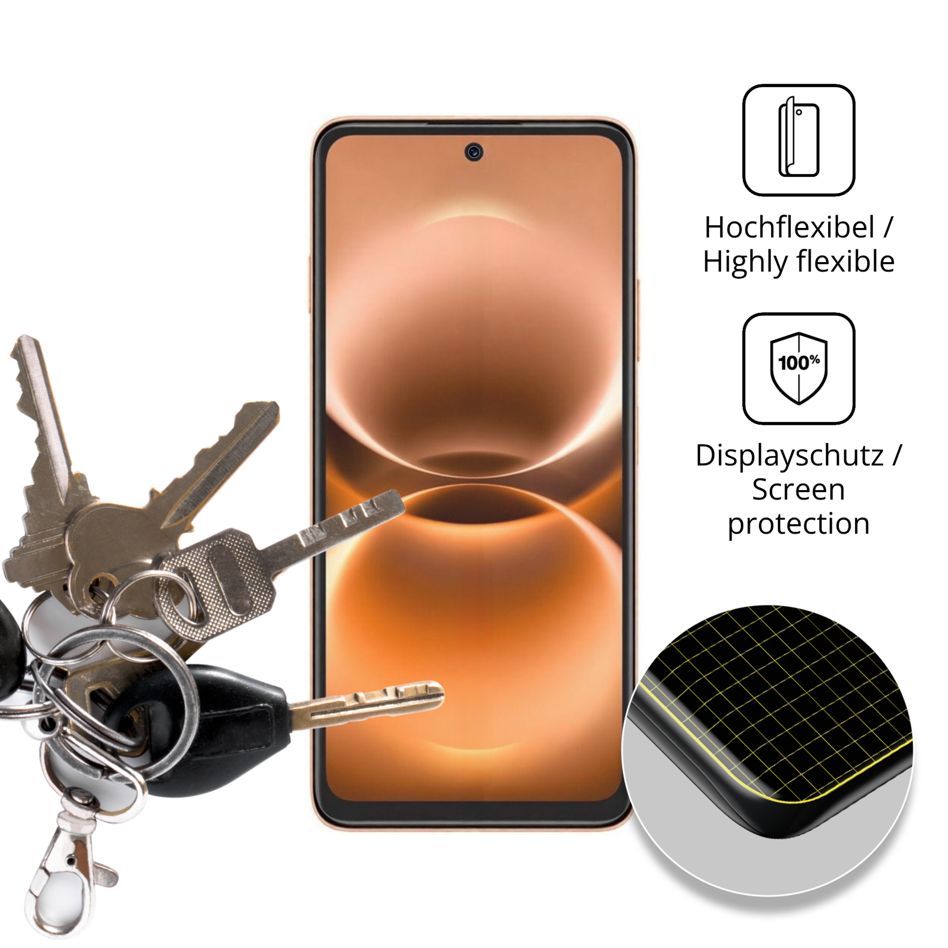 dipos Displayschutz für Huawei Enjoy 90m Plus, transparente Oberfläche, perfekte Passform auch für die Rundungen