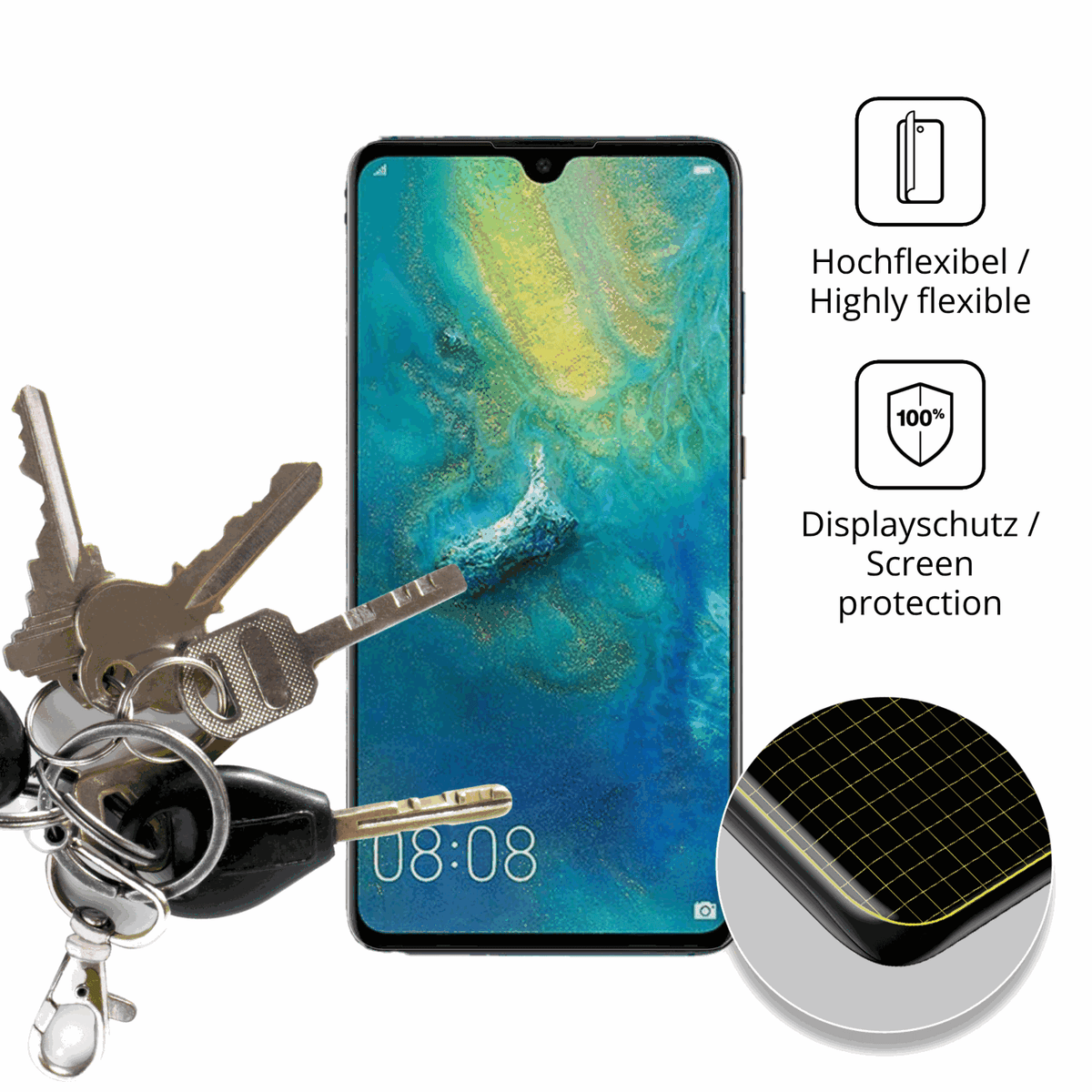 dipos Displayschutz für Huawei Mate 20X, transparente Oberfläche, geringe Dicke und perfekte Passform