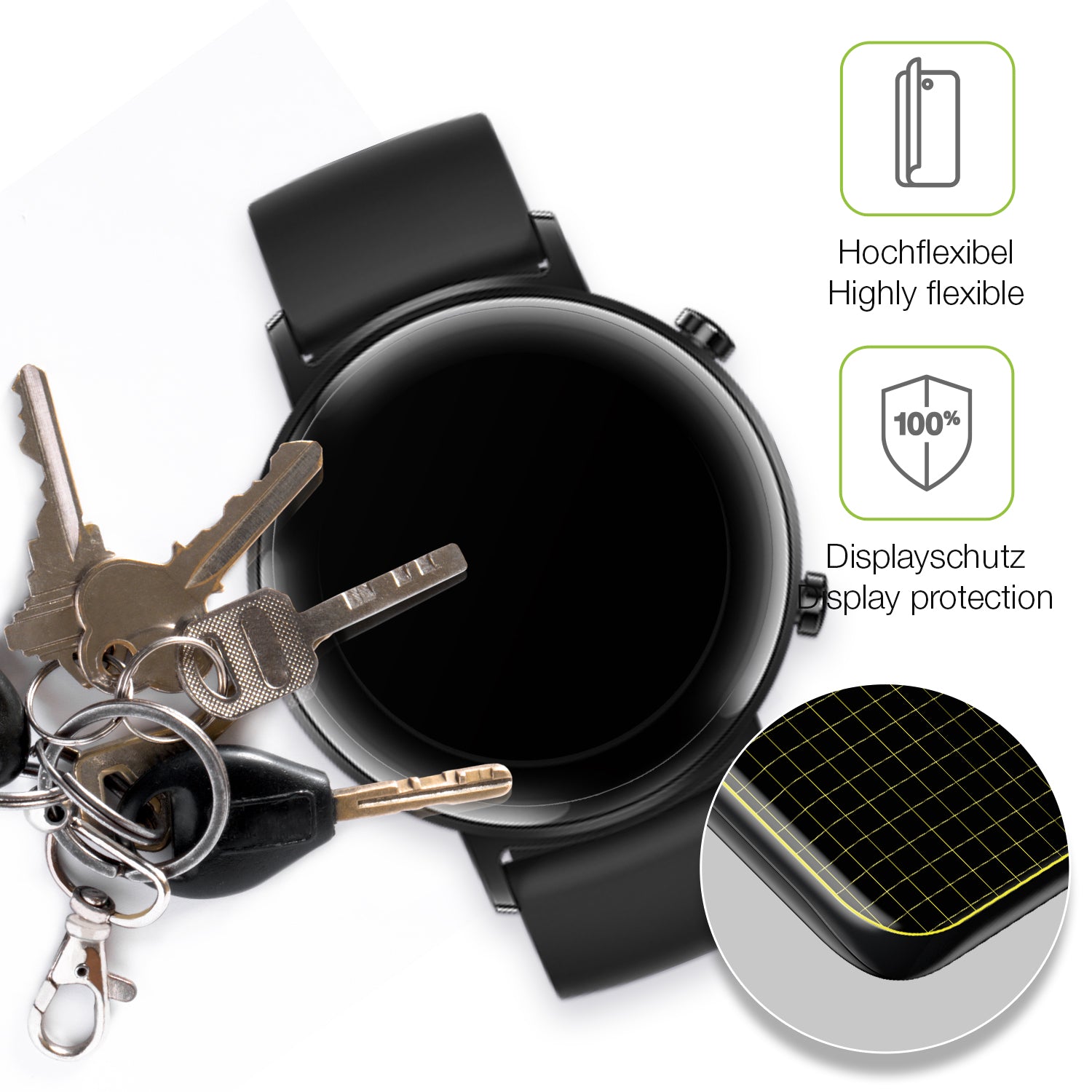 dipos Displayschutz für Huawei Watch GT2 42mm, transparente Oberfläche, perfekte Passform auch für die Rundungen