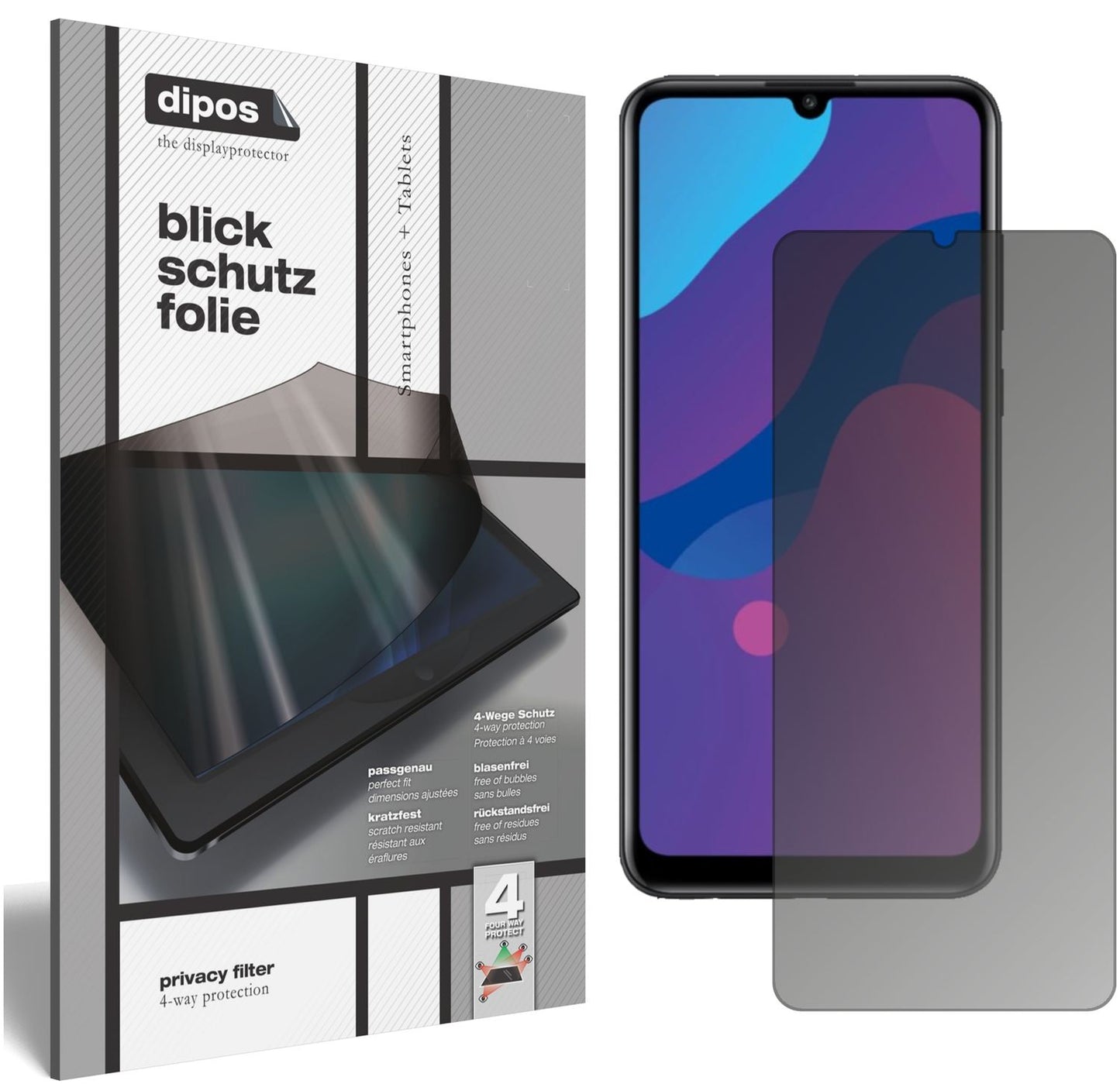 Blickschutzfolie von dipos passend für Honor Play 9A, präziser Zuschnitt und blasenfrei montiert