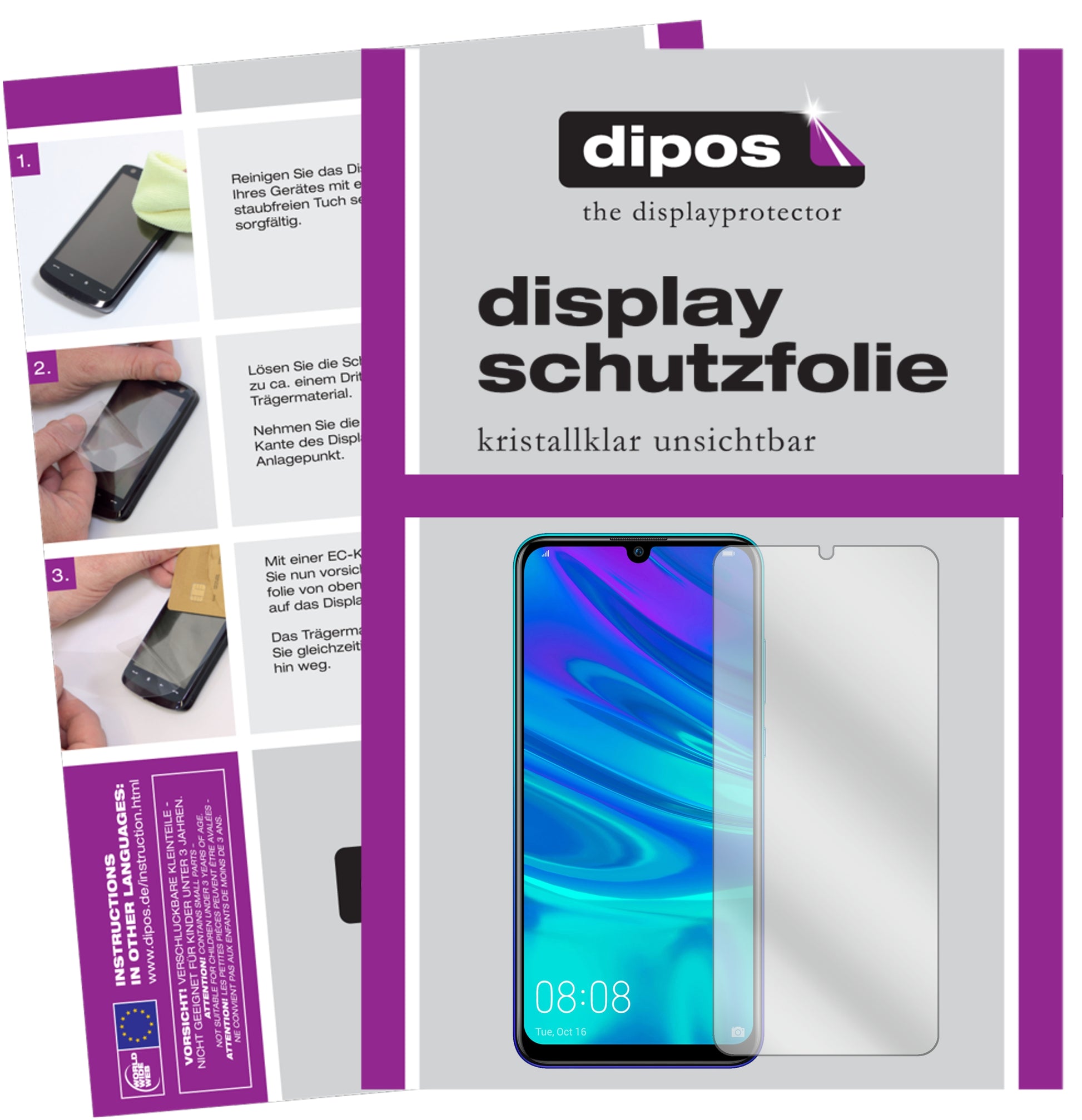 Klare Displayschutzfolie von dipos passend für Huawei Enjoy 9S, präziser Zuschnitt und blasenfrei montiert