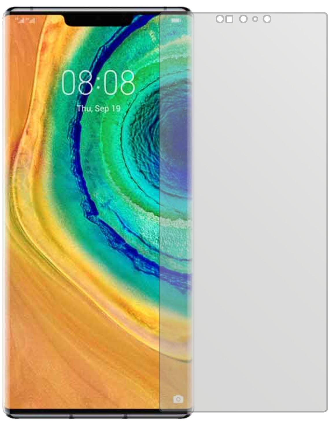 HuaweiMate 30 Pro mit aufgebrachter dipos Displayschutzfolie, die lästige Fingerabdrücke minimiert