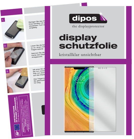 Klare Displayschutzfolie von dipos passend für Huawei Mate 30 Pro, präziser Zuschnitt und blasenfrei montiert
