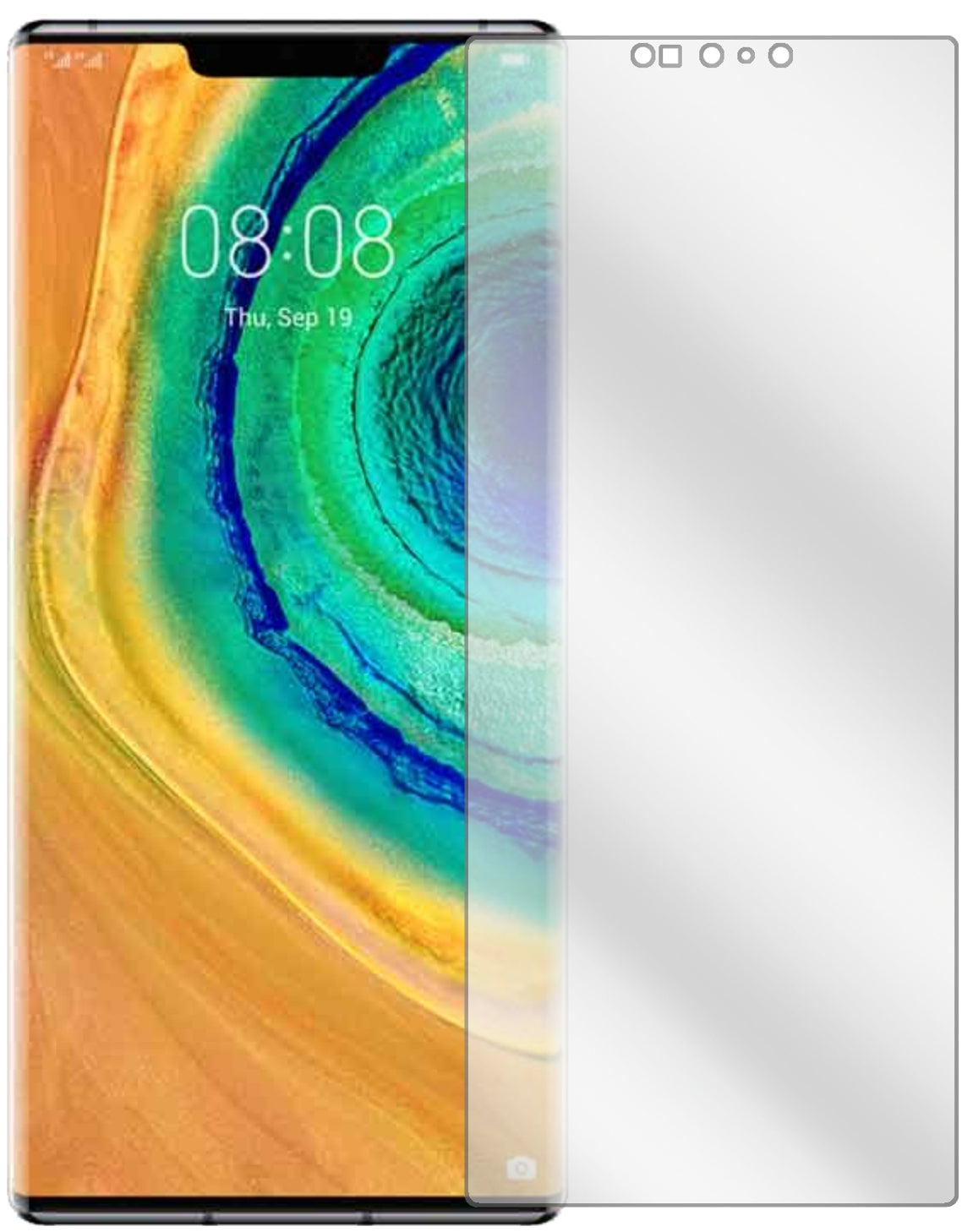 HuaweiMate 30 Pro mit aufgebrachter dipos Displayschutzfolie, glasklare Darstellung ohne Einschränkungen