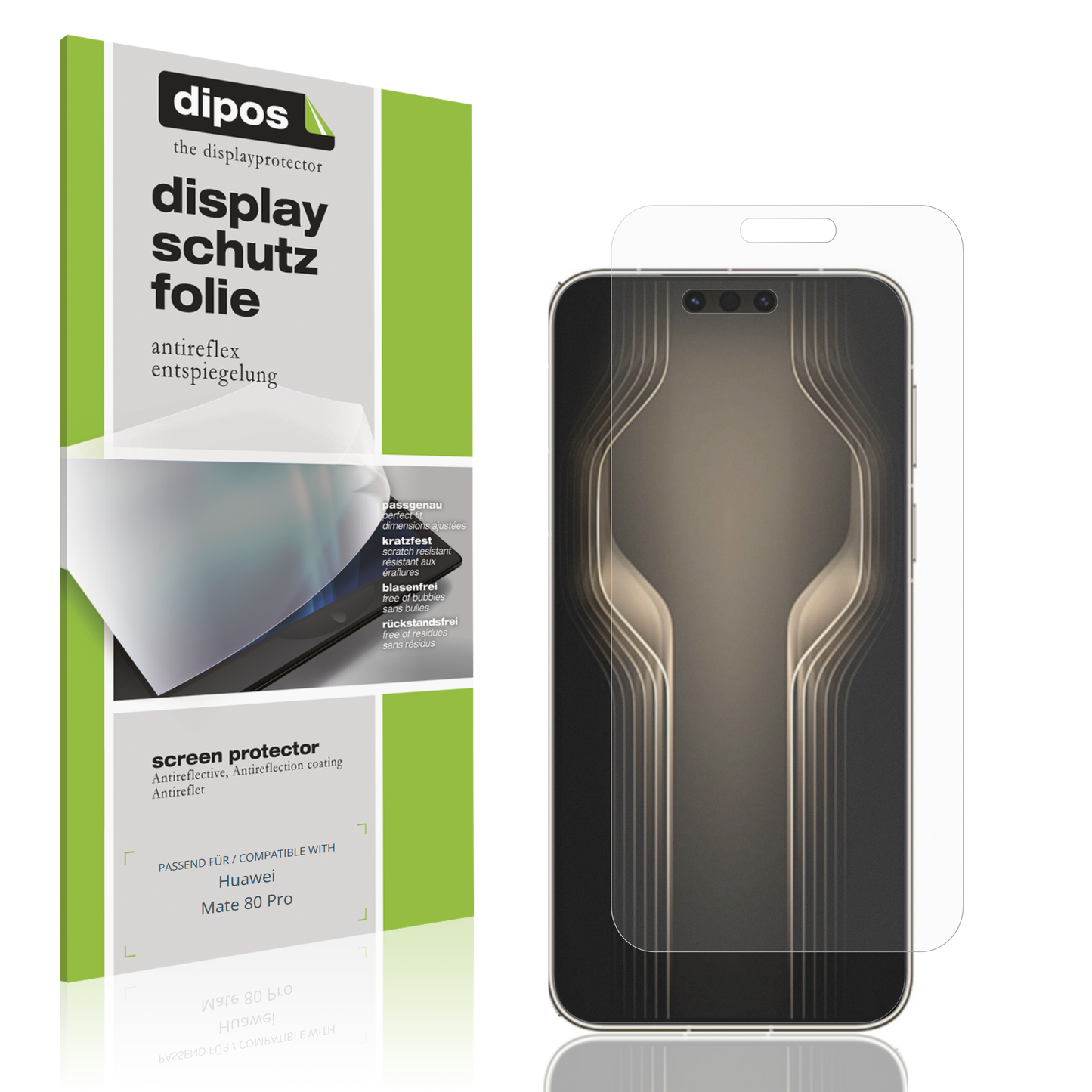 Matte Displayschutzfolie von dipos passend für huaweimate 80 pro, präziser Zuschnitt und blasenfrei montiert