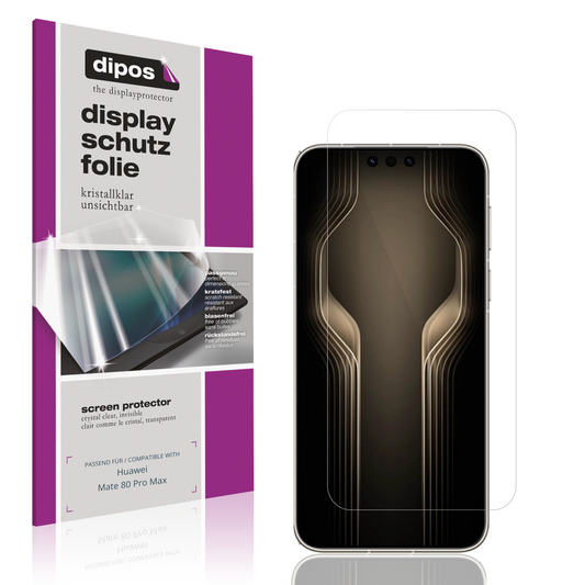 Klare Displayschutzfolie von dipos passend für huaweimate 80 pro max, präziser Zuschnitt und blasenfrei montiert