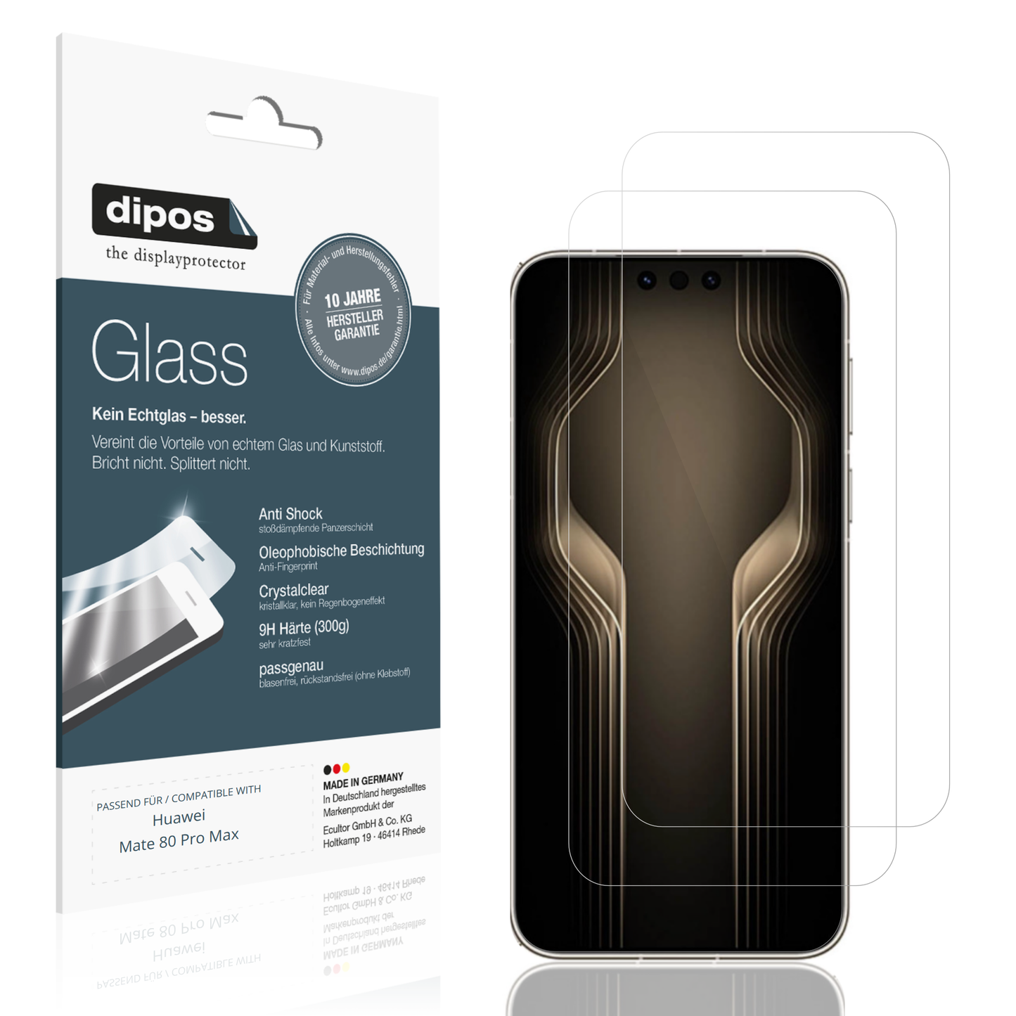 Klare Displayschutzfolie von dipos passend für huaweimate 80 pro max, 9H kratzfest und blasenfrei montiert