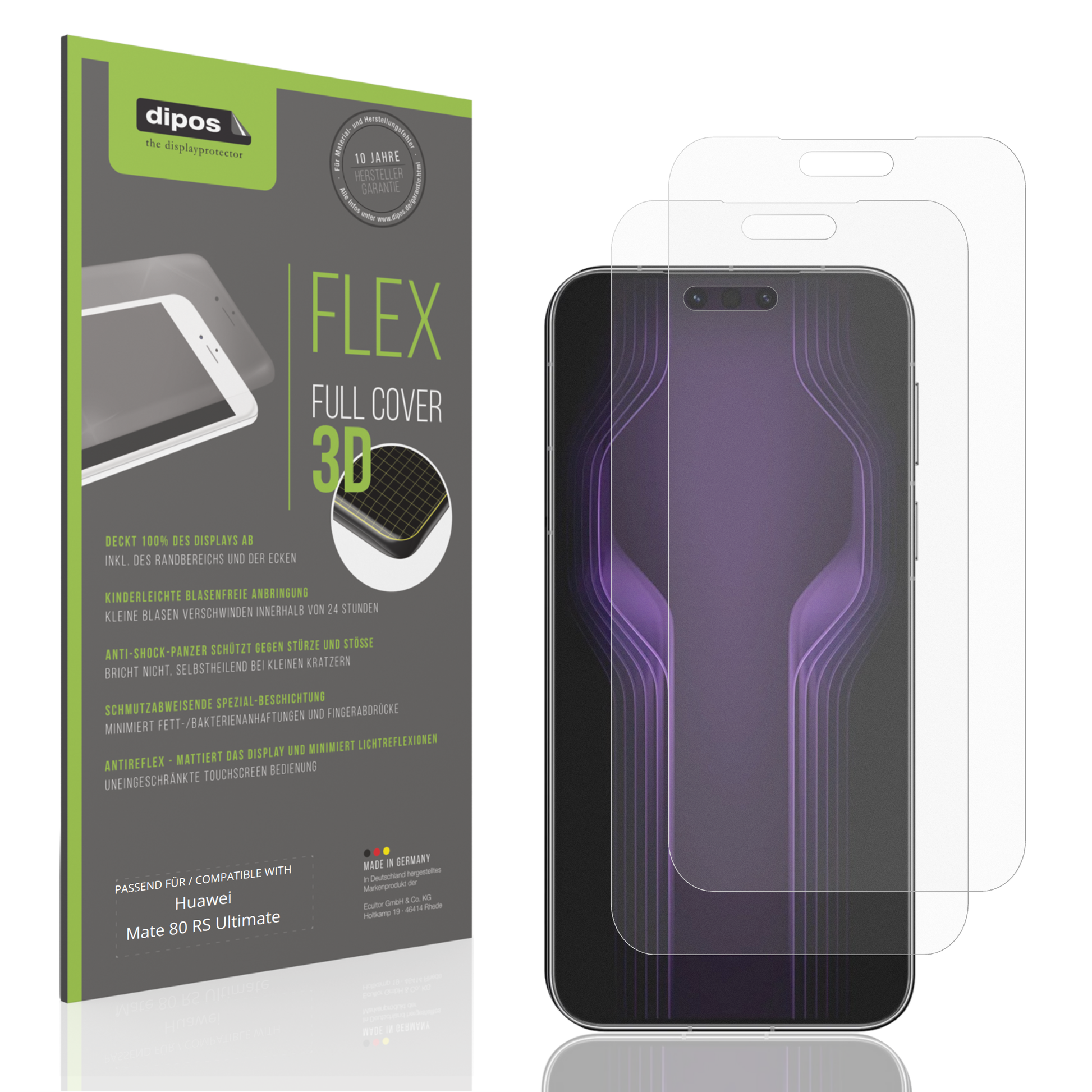 Matte Displayschutzfolie von dipos passend für Huawei Mate 80 RS Ultimate, 100% Displayabdeckung und blasenfreie Montage