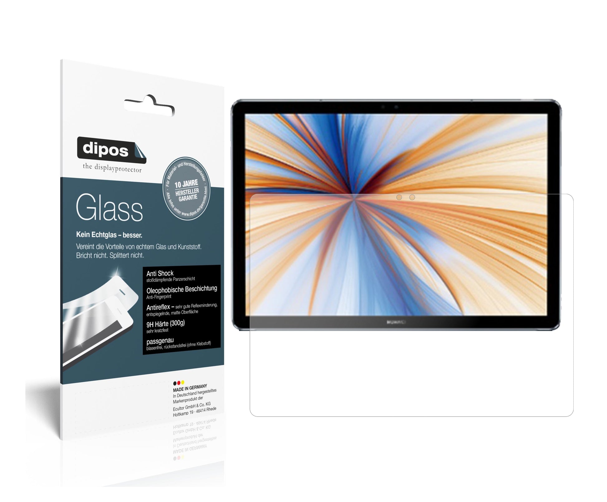 Matte Displayschutzfolie von dipos passend für Huawei MateBook E (2019), 9H kratzfest und blasenfrei montiert
