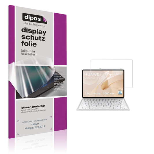 Klare Displayschutzfolie von dipos passend für huaweimatepad 12x 2025, präziser Zuschnitt und blasenfrei montiert