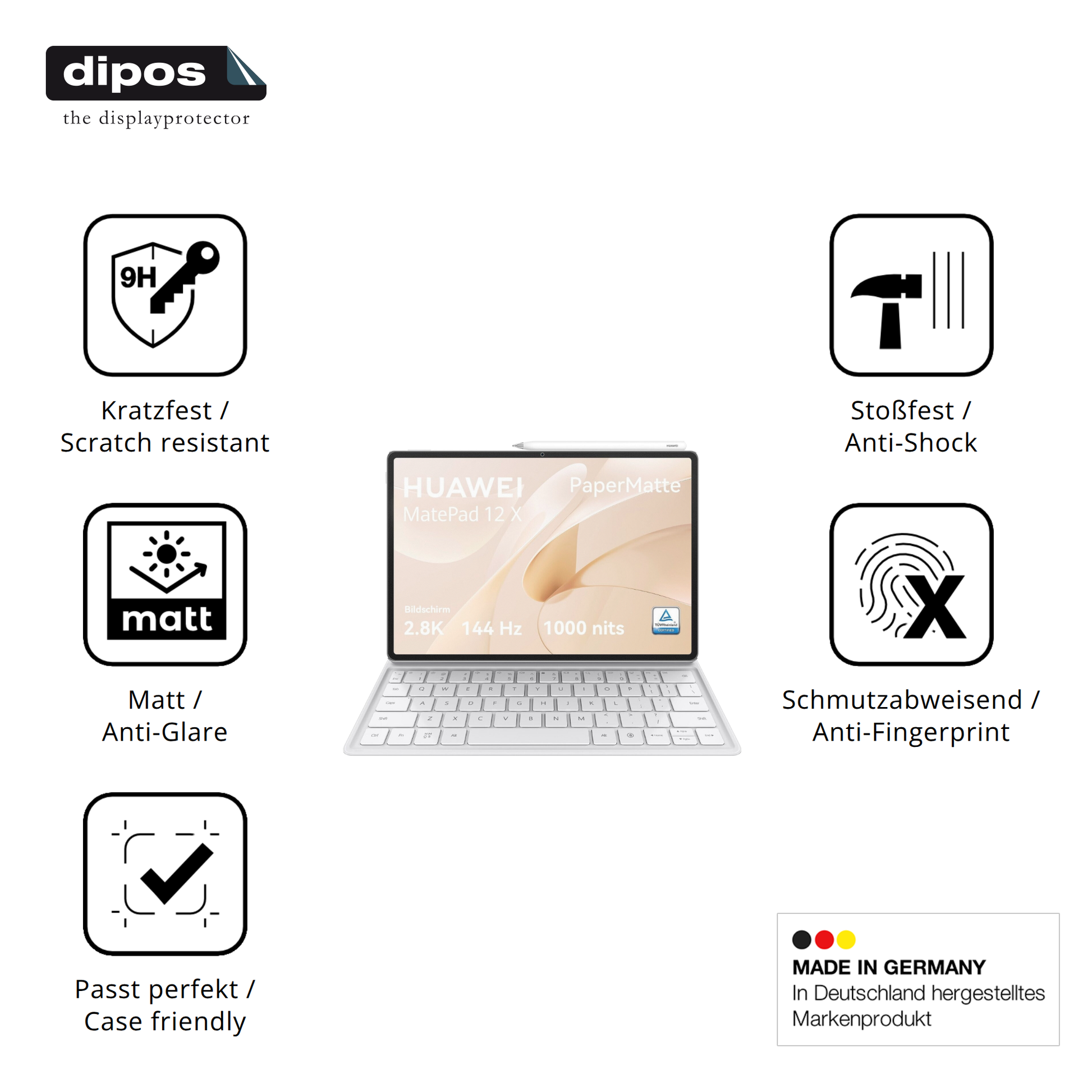 Displayschutz hergestellt in Deutschland, höchste Qualität made in Germany
