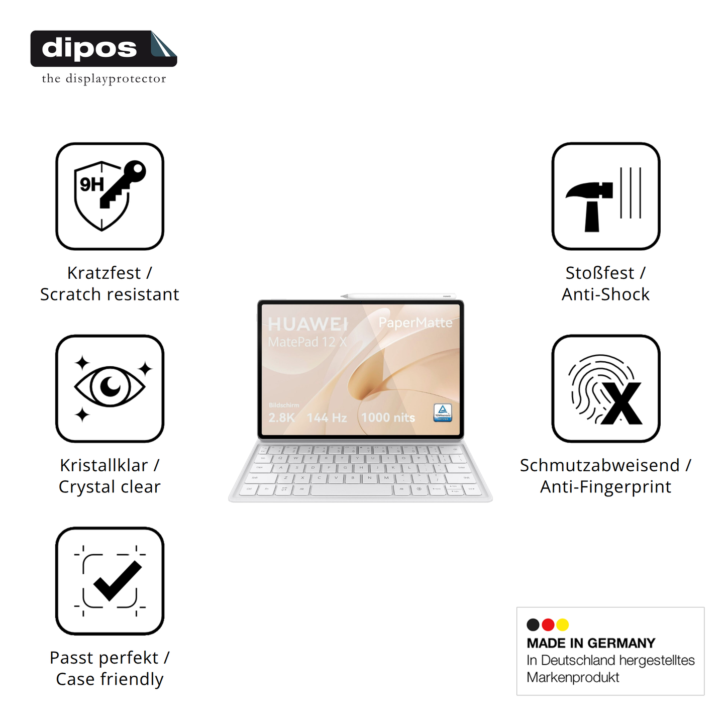 Displayschutz hergestellt in Deutschland, höchste Qualität made in Germany