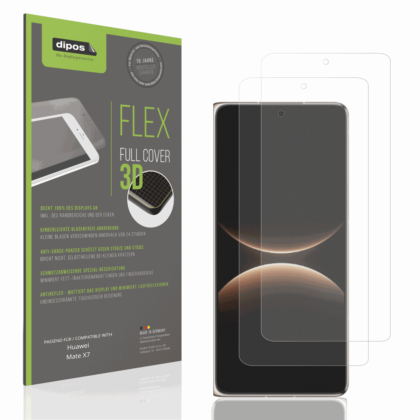 Matte Displayschutzfolie von dipos passend für Huawei Mate X7 Aussenseite, 100% Displayabdeckung und blasenfreie Montage