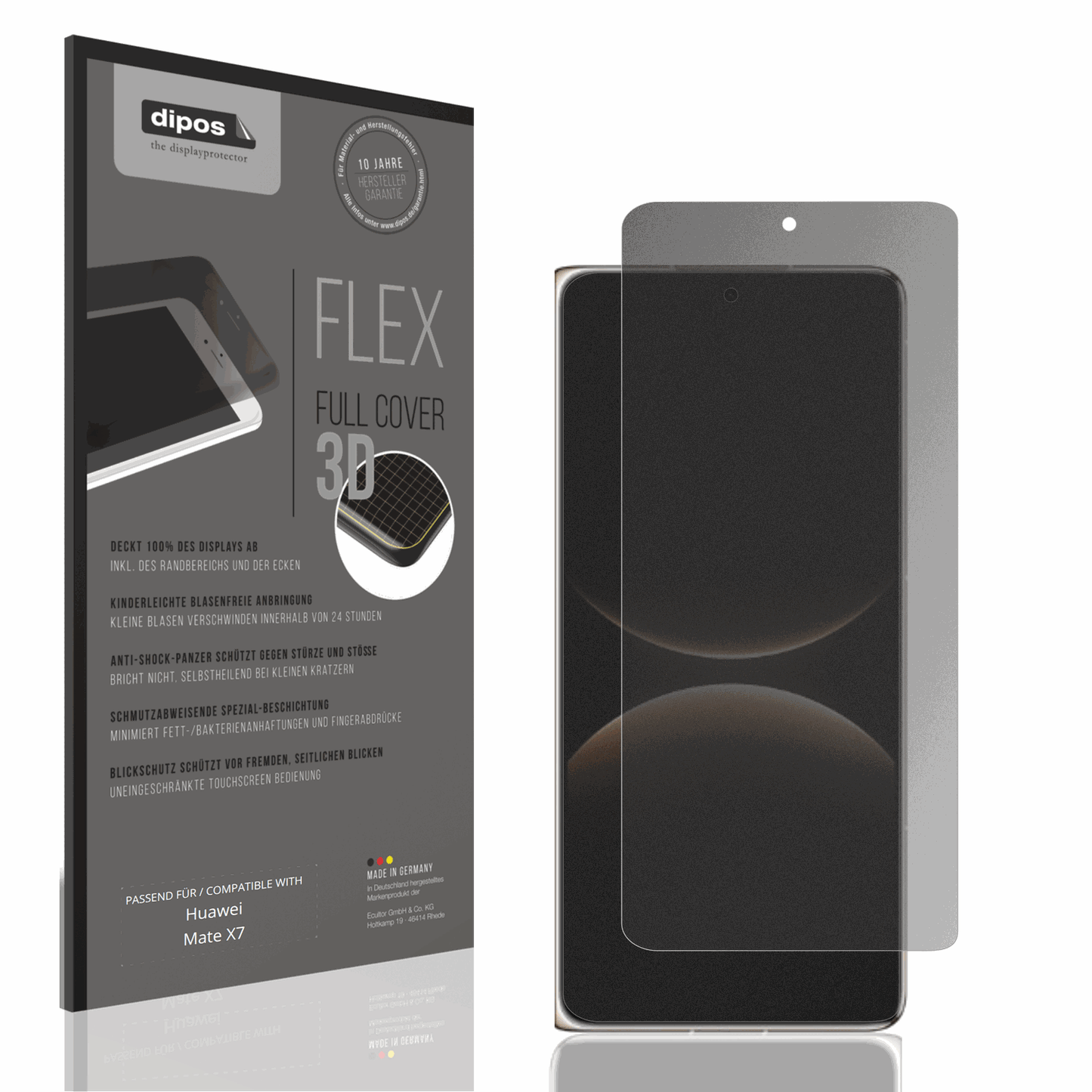 Blickschutzfolie von dipos passend für Huawei Mate X7 Aussenseite, 100% Displayabdeckung und blasenfreie Montage