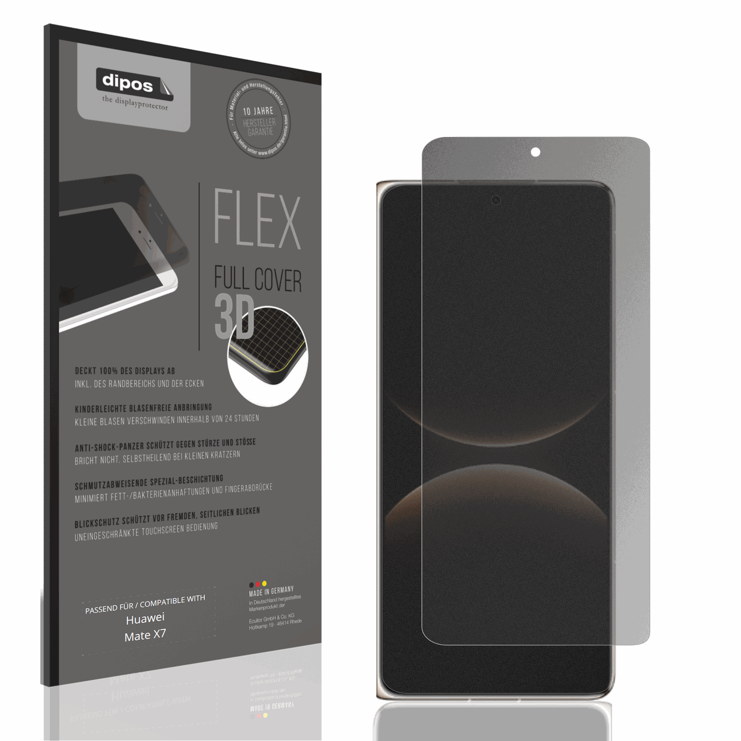 Blickschutzfolie von dipos passend für Huawei Mate X7 Aussenseite, 100% Displayabdeckung und blasenfreie Montage