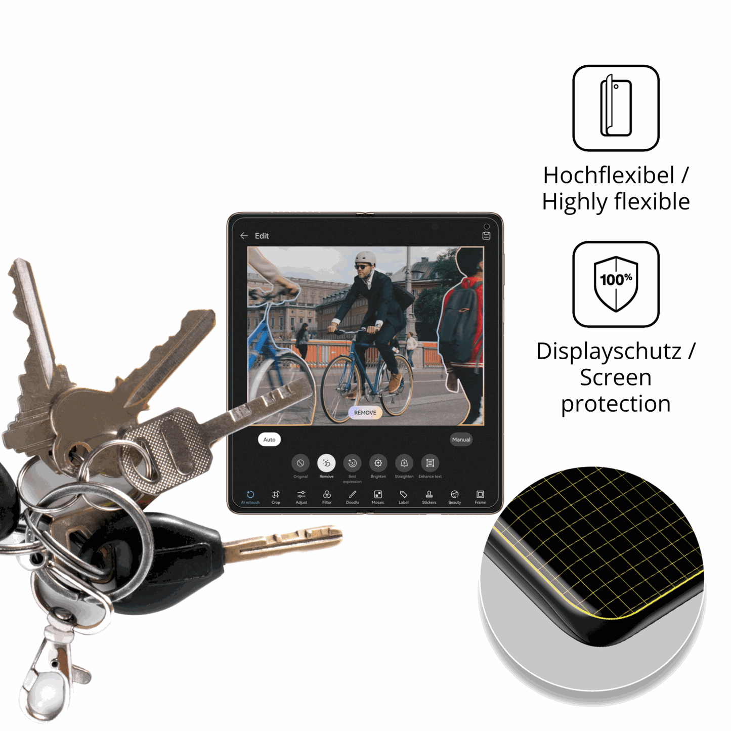 dipos Displayschutz für Huawei Mate X7 Innenseite, transparente Oberfläche, perfekte Passform auch für die Rundungen